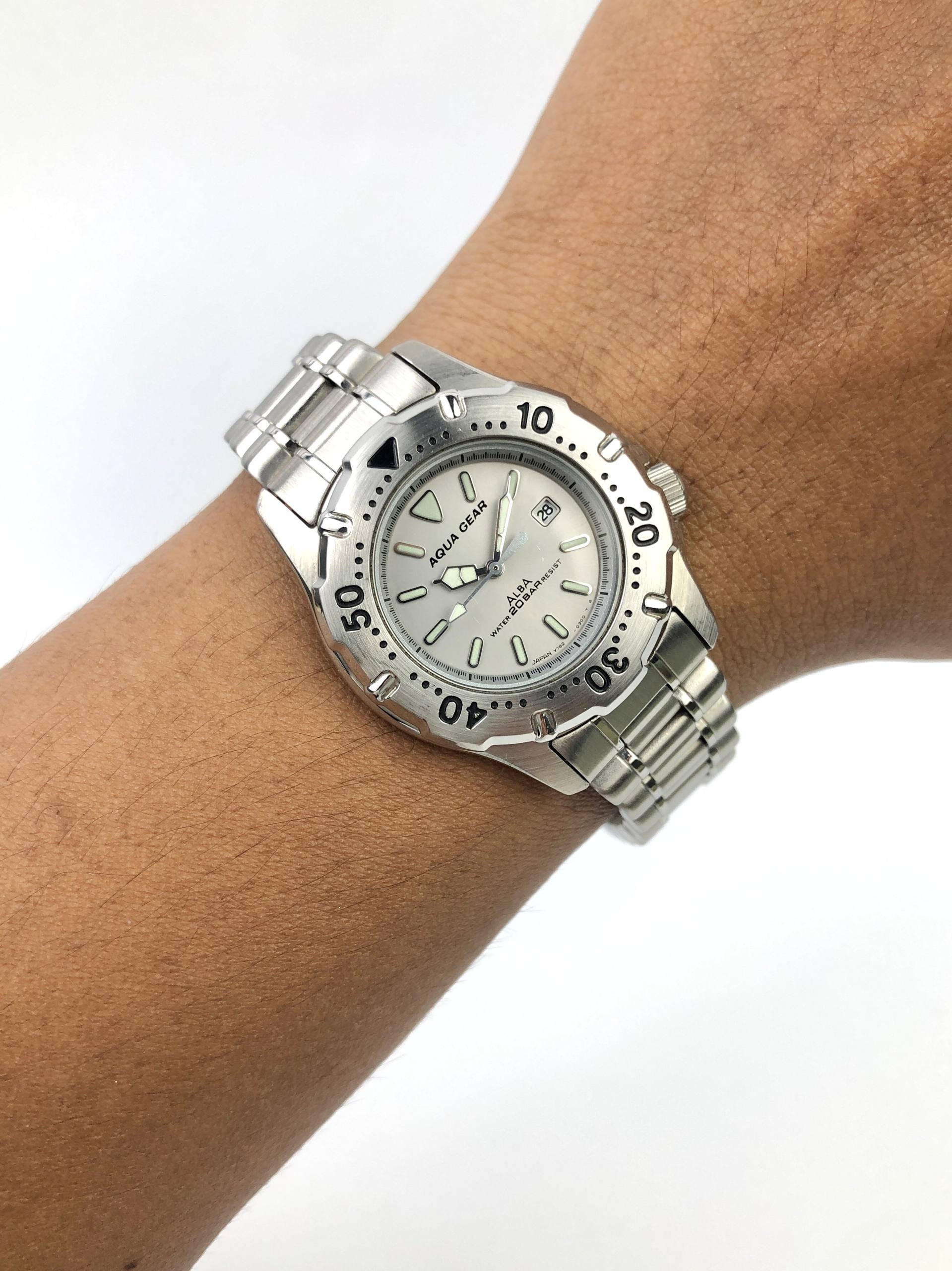 FULLSET ALBA DIVER MIDSIZE AQUAGEAR GREY DIAL ALL ORIGINAL - Gambar 2