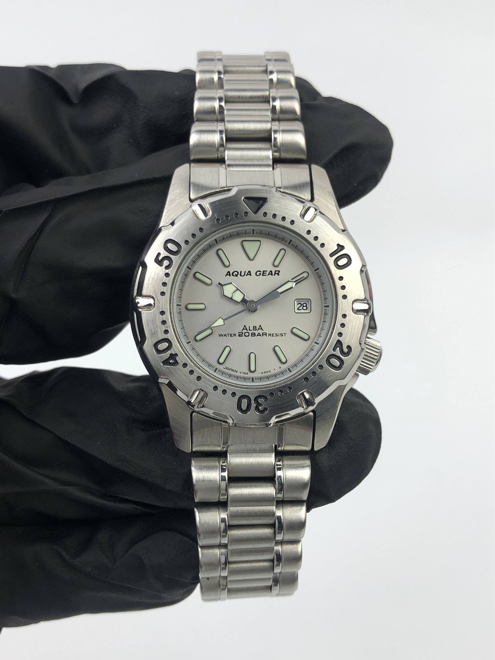 FULLSET ALBA DIVER MIDSIZE AQUAGEAR GREY DIAL ALL ORIGINAL - Gambar 3