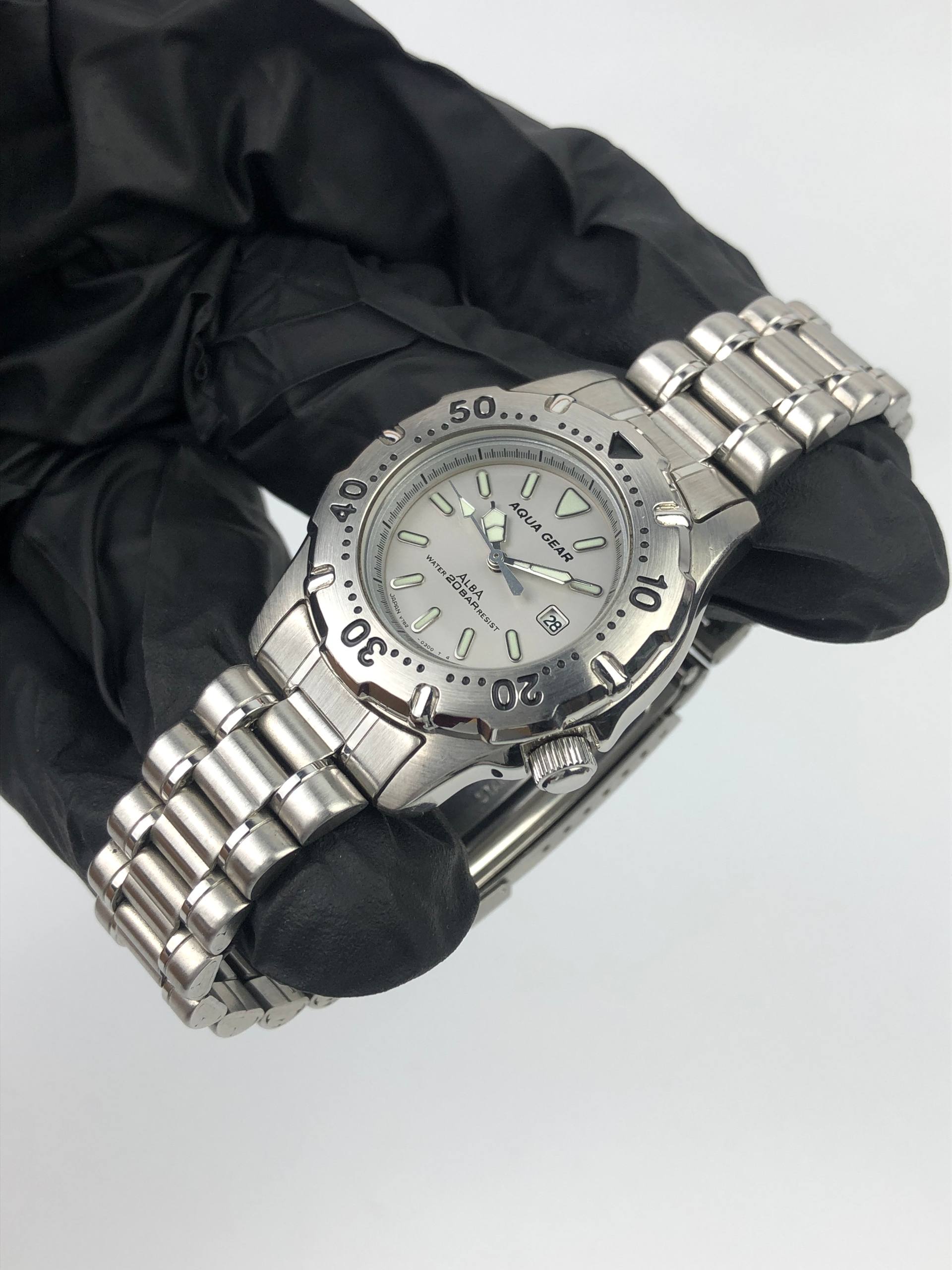 FULLSET ALBA DIVER MIDSIZE AQUAGEAR GREY DIAL ALL ORIGINAL - Gambar 4