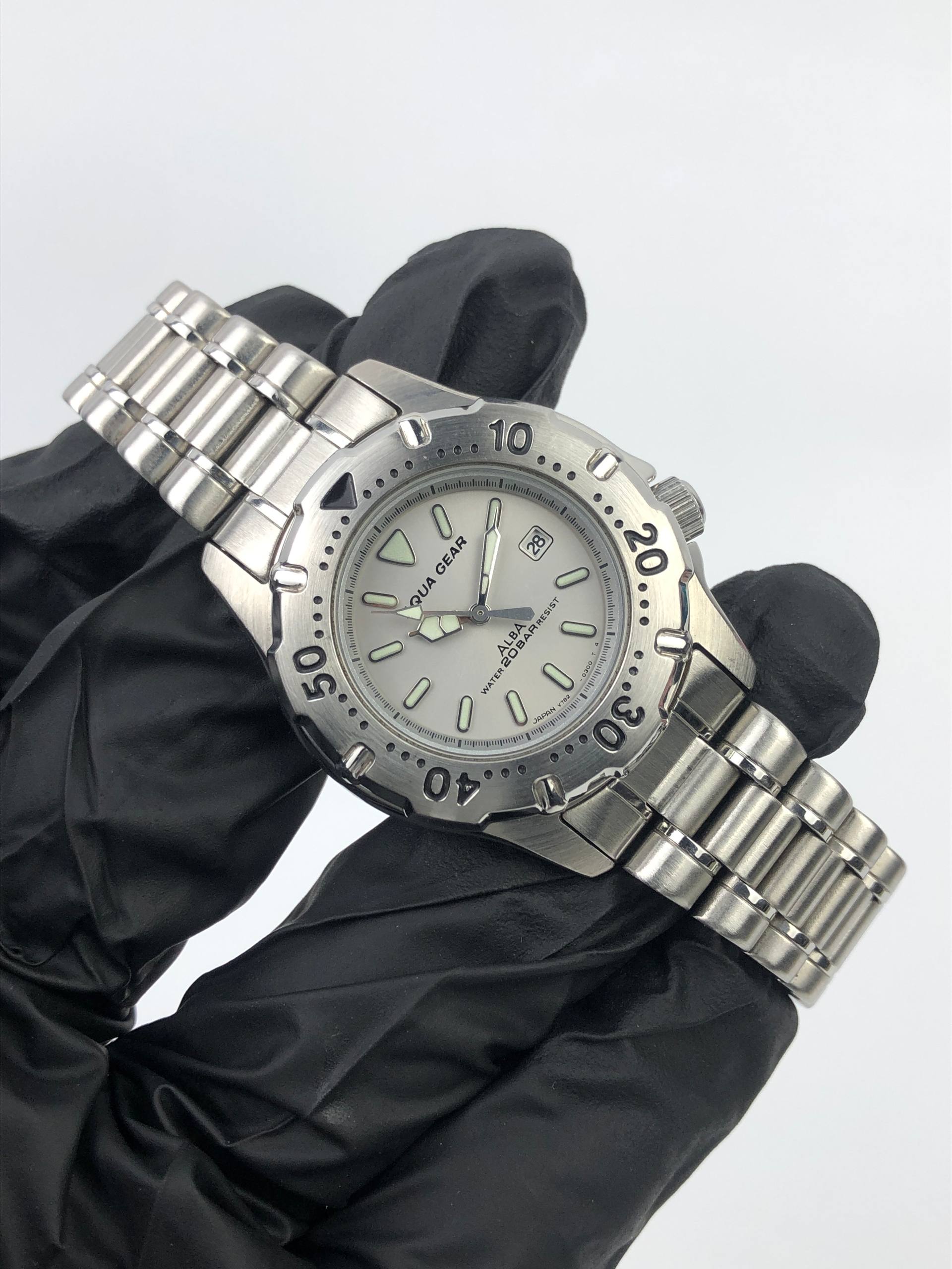 FULLSET ALBA DIVER MIDSIZE AQUAGEAR GREY DIAL ALL ORIGINAL - Gambar 5