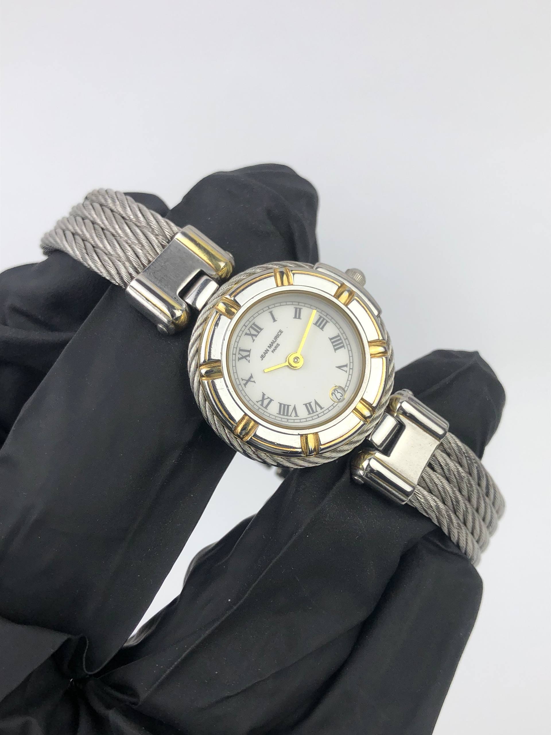 JEAN MAURICE PARIS LADIES TWO TONE ROMAN DIAL CABLE BRACELET DATE - Gambar 4