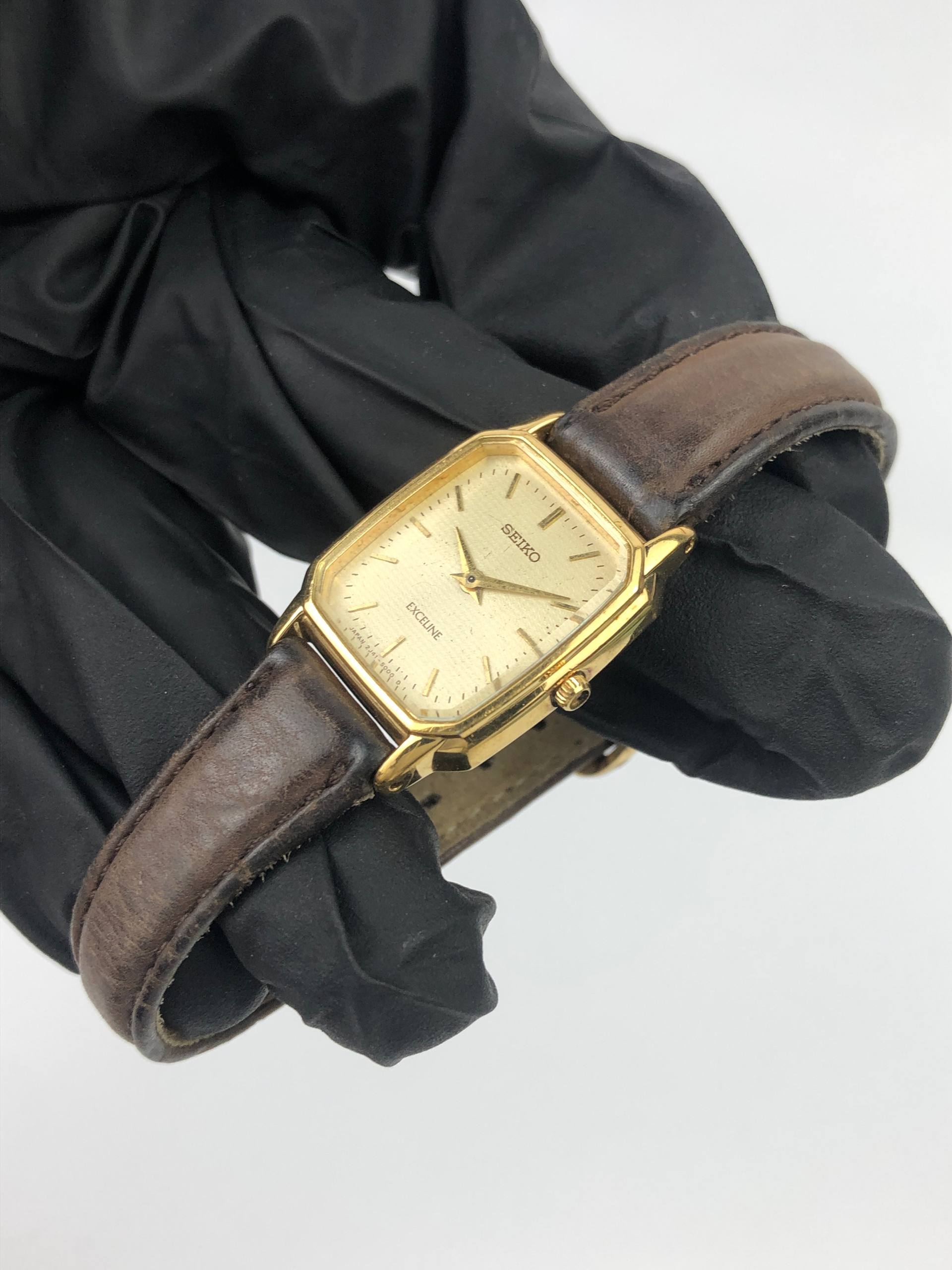 SEIKO EXCELINE QUARTZ CAL 2J41 GOLD DIAL OCTAGON LADIES DRESS WATCH JAPAN - Gambar 3