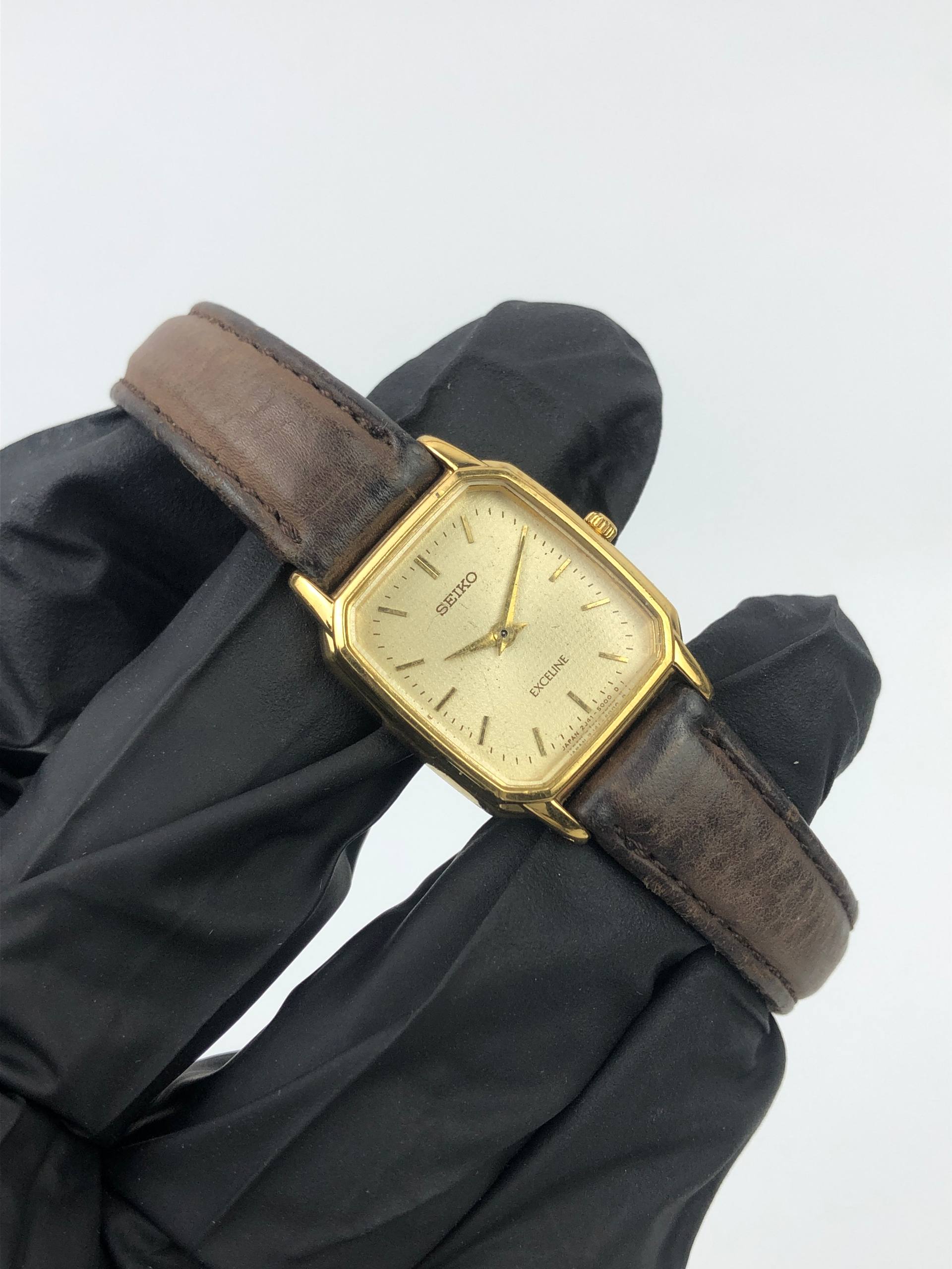 SEIKO EXCELINE QUARTZ CAL 2J41 GOLD DIAL OCTAGON LADIES DRESS WATCH JAPAN - Gambar 4