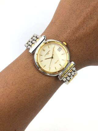 LANCEL PARIS SWISS QUARTZ TWO TONE DATE DRESS WATCH