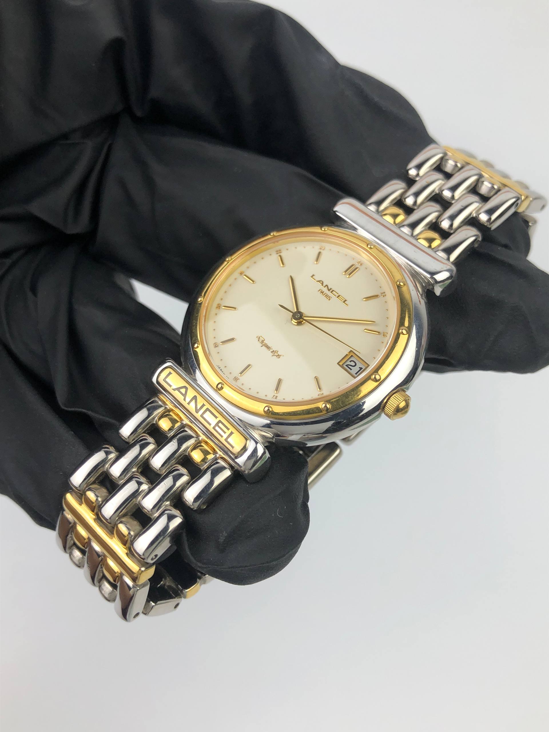 LANCEL PARIS SWISS QUARTZ TWO TONE DATE DRESS WATCH - Gambar 3