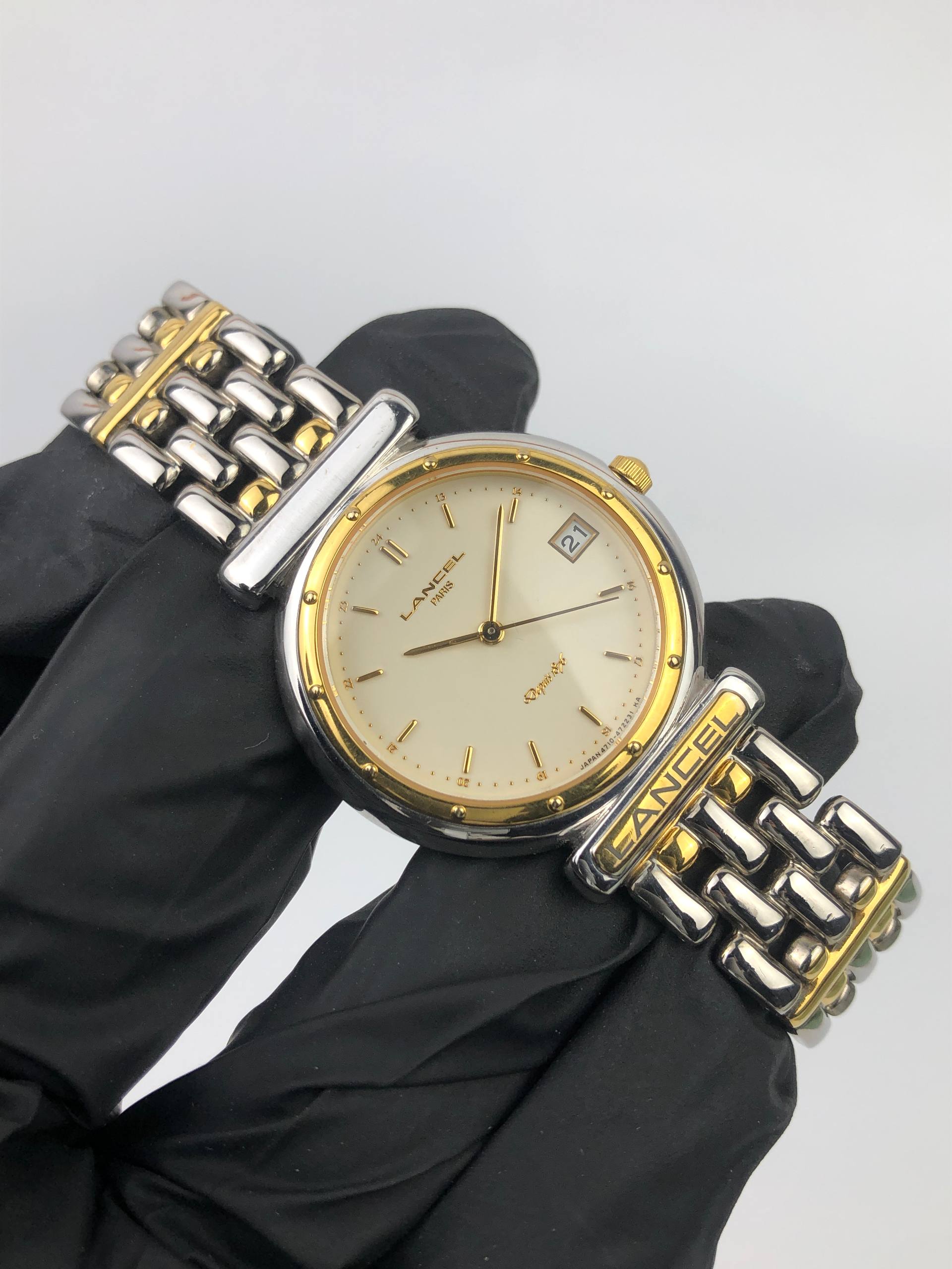 LANCEL PARIS SWISS QUARTZ TWO TONE DATE DRESS WATCH - Gambar 4