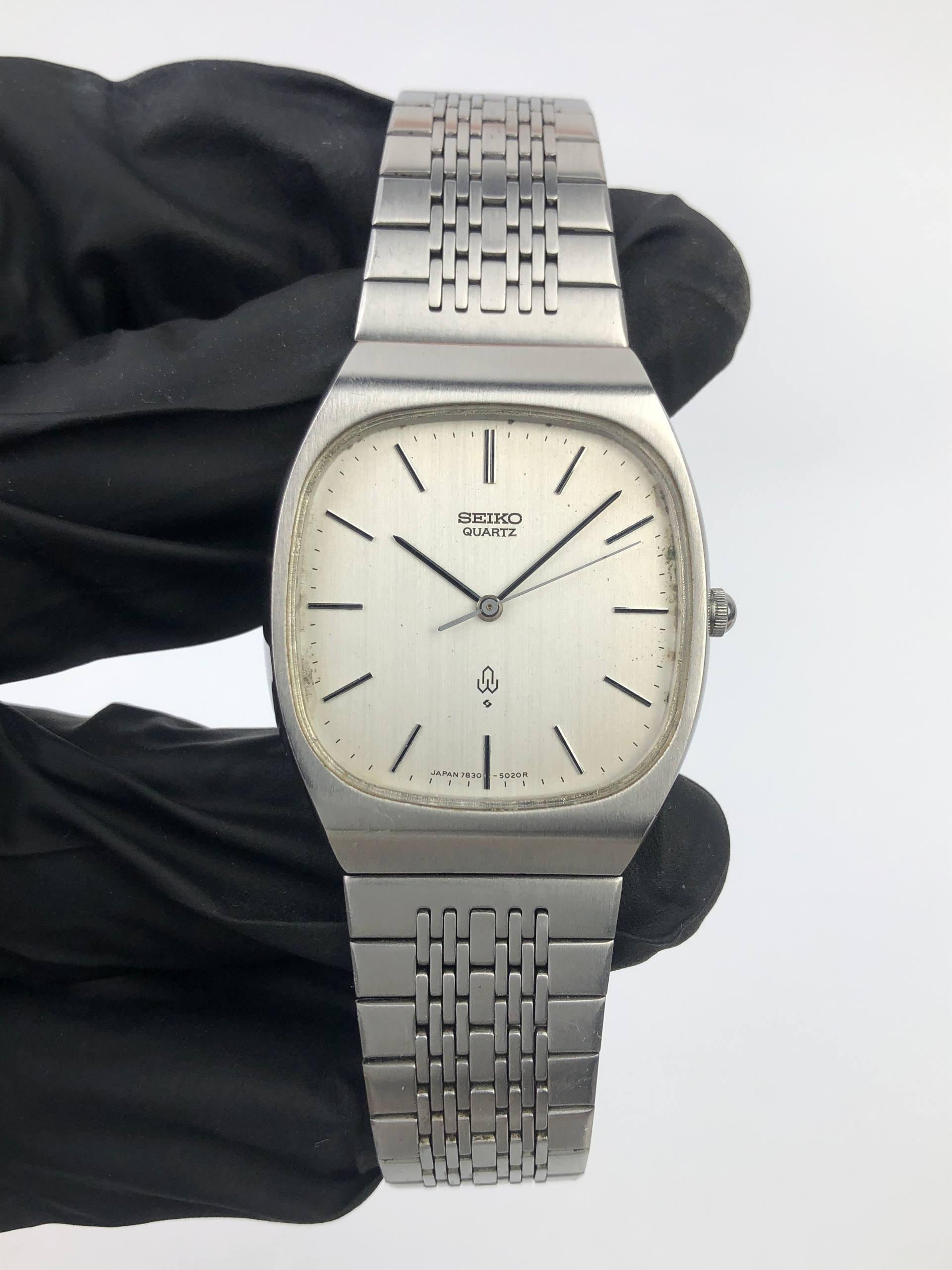 SEIKO QUARTZ 7830 TV SHAPE SILVER DIAL INTEGRATED BRACELET JAPAN - Gambar 2