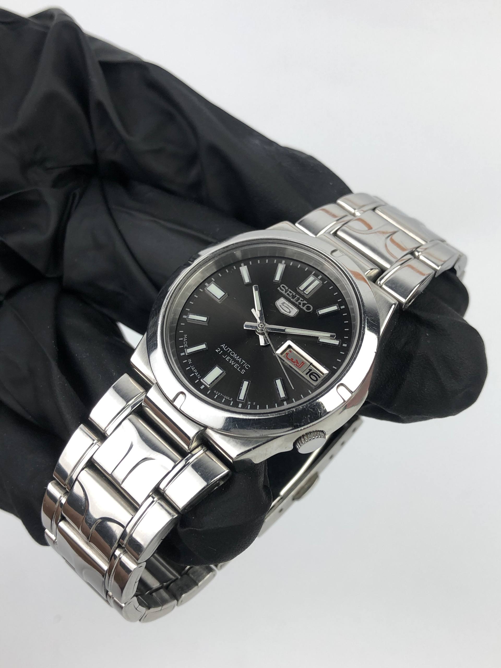 SEIKO 5 AUTOMATIC CAL 4227 21 JEWELS BLACK DIAL DAY DATE JAPAN - Gambar 3