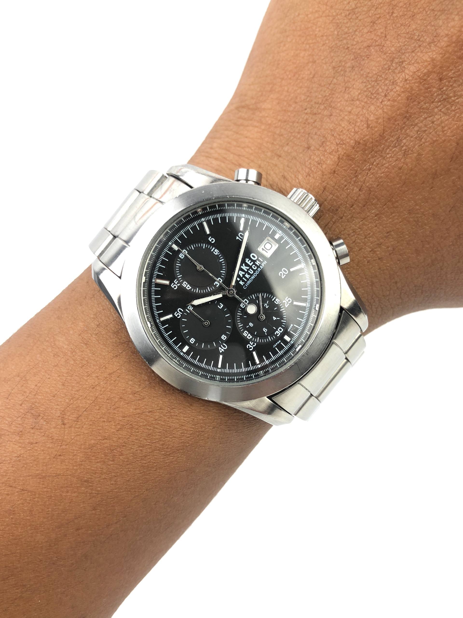 TAKEO KIKUCHI VK63 CHRONOGRAPH BLACK DIAL STAINLESS STEEL JAPAN