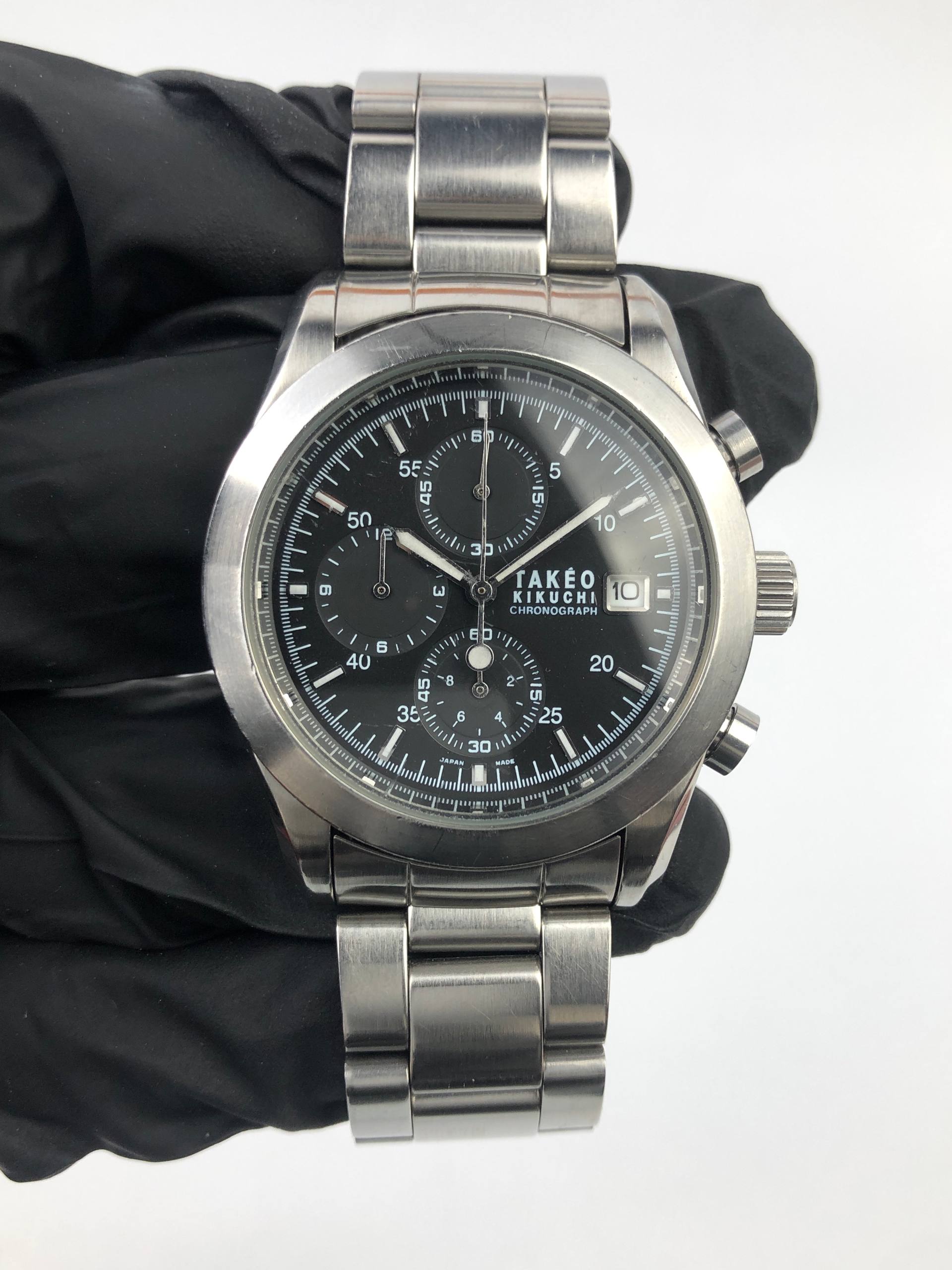 TAKEO KIKUCHI VK63 CHRONOGRAPH BLACK DIAL STAINLESS STEEL JAPAN - Gambar 2