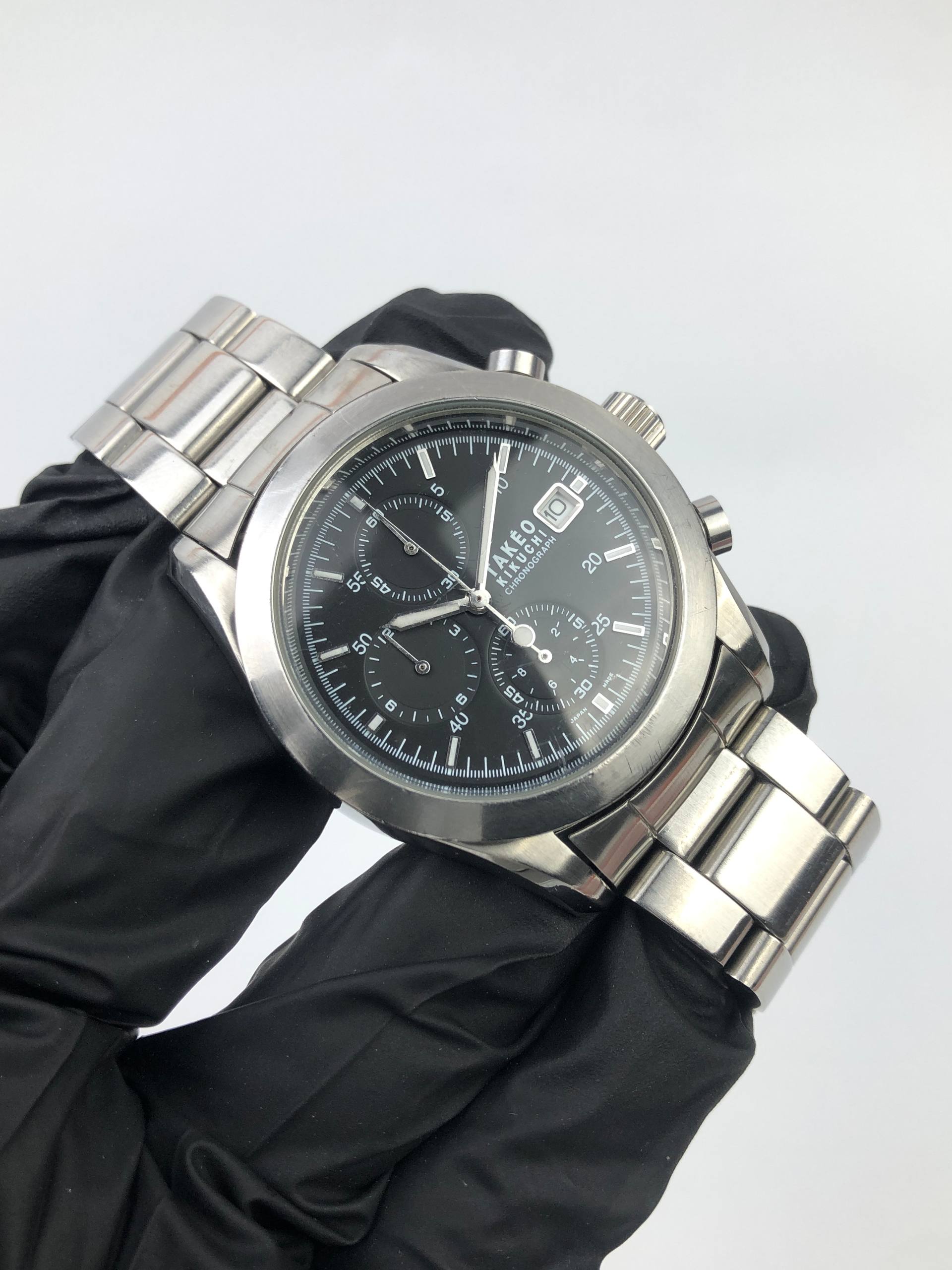 TAKEO KIKUCHI VK63 CHRONOGRAPH BLACK DIAL STAINLESS STEEL JAPAN - Gambar 3
