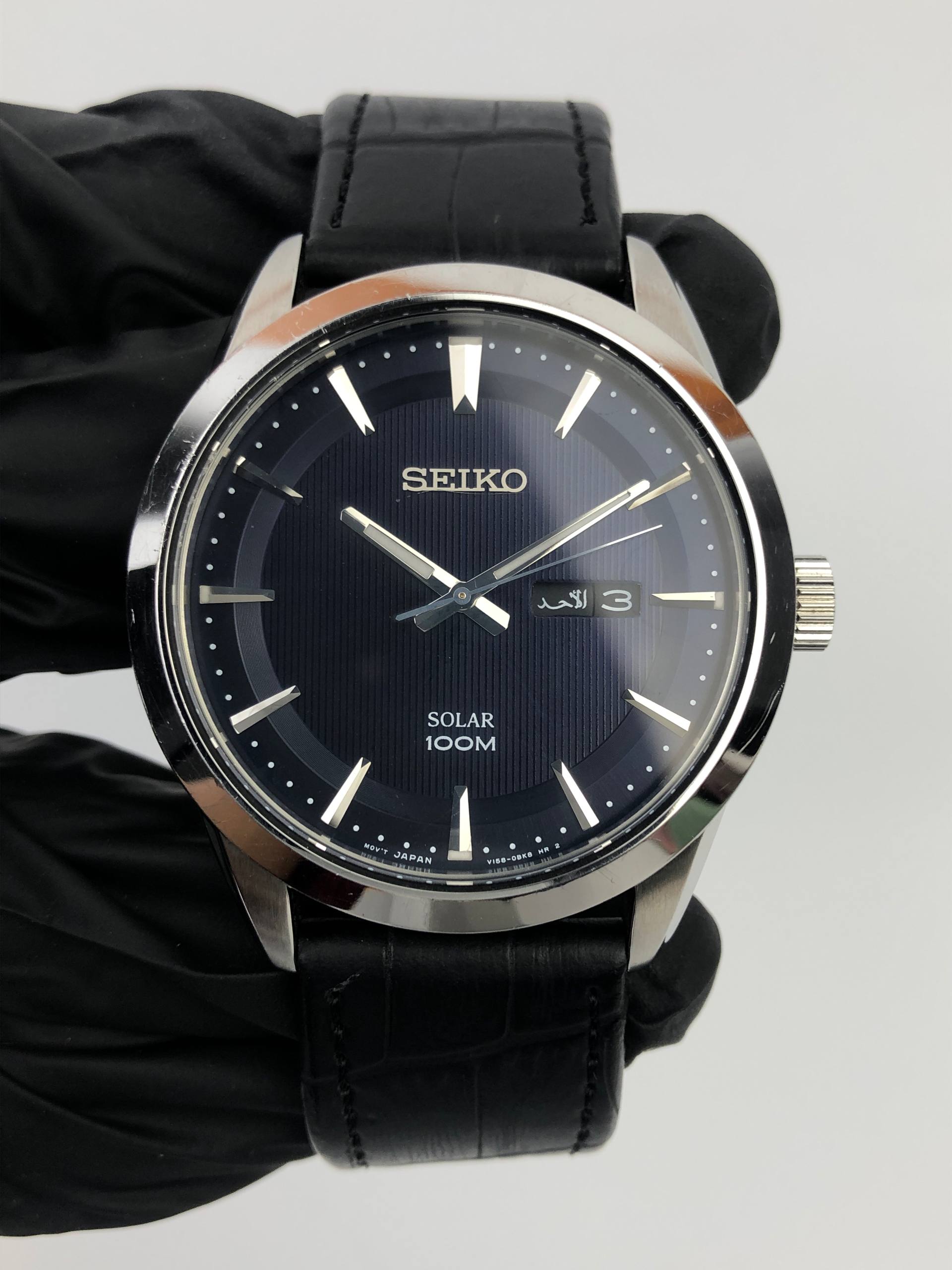 SEIKO SOLAR CAL V158 ARABIC DAY BLUE DIAL - Gambar 2