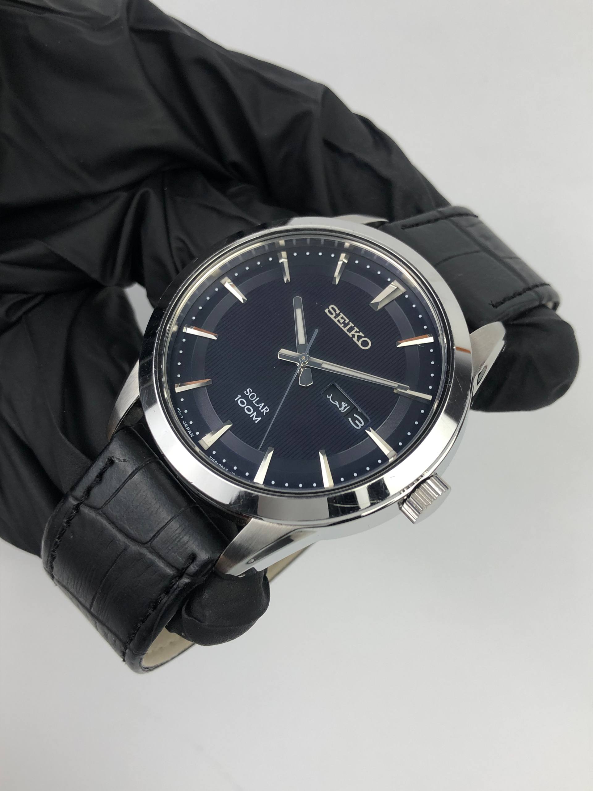 SEIKO SOLAR CAL V158 ARABIC DAY BLUE DIAL - Gambar 3