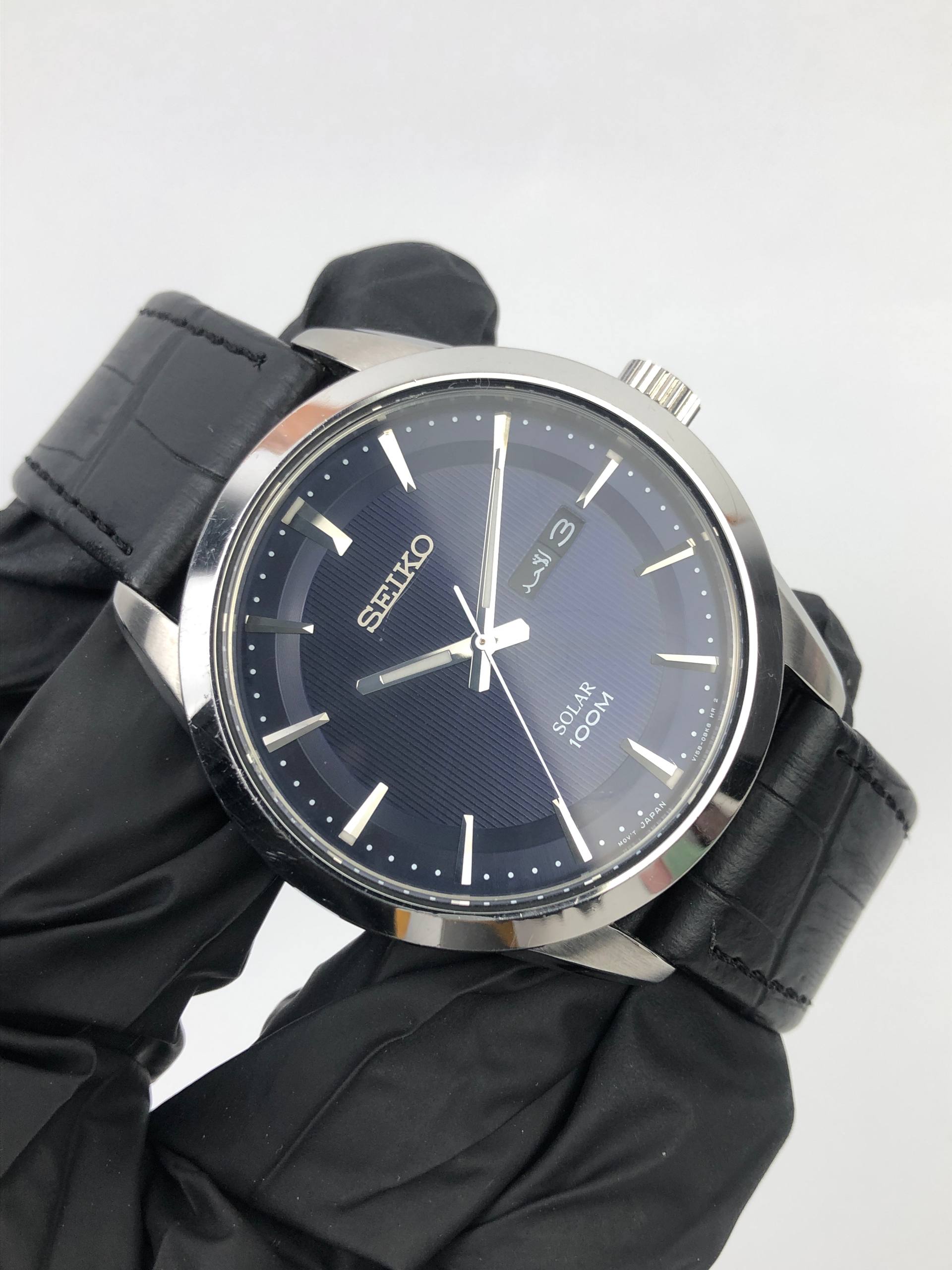SEIKO SOLAR CAL V158 ARABIC DAY BLUE DIAL - Gambar 4