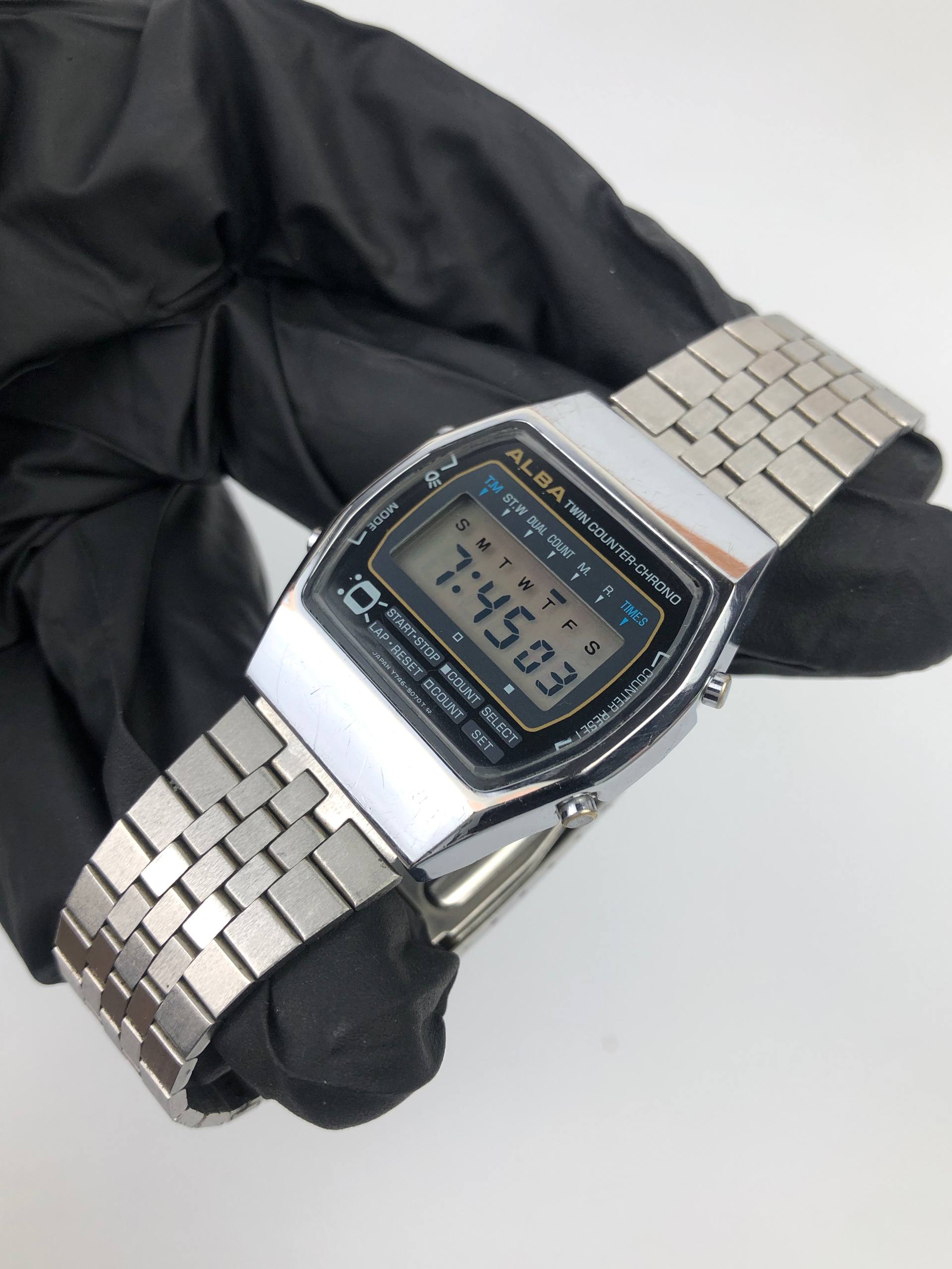 ALBA TWINCOUNTER CHRONO VINTAGE FULL STEEL ALL ORIGINAL - Gambar 3