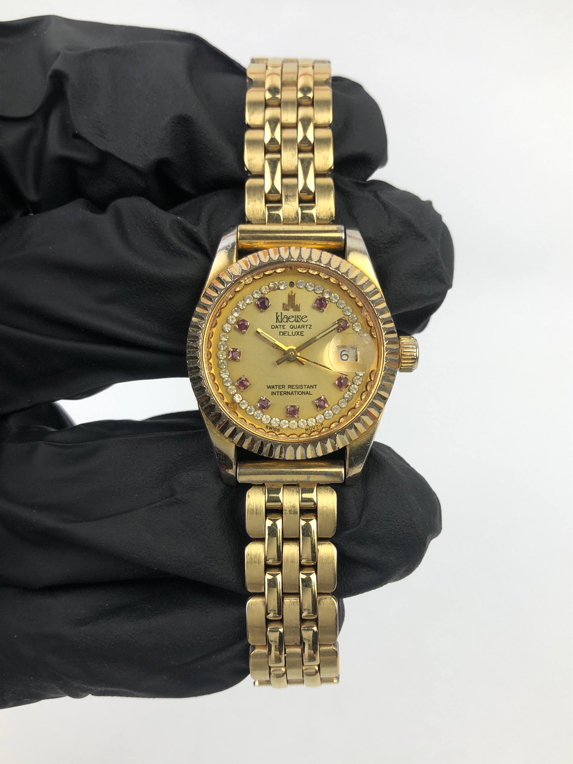 KLAUSE DATE DELUXE QUARTZ GOLD TONE FLUTED BEZEL - Gambar 2