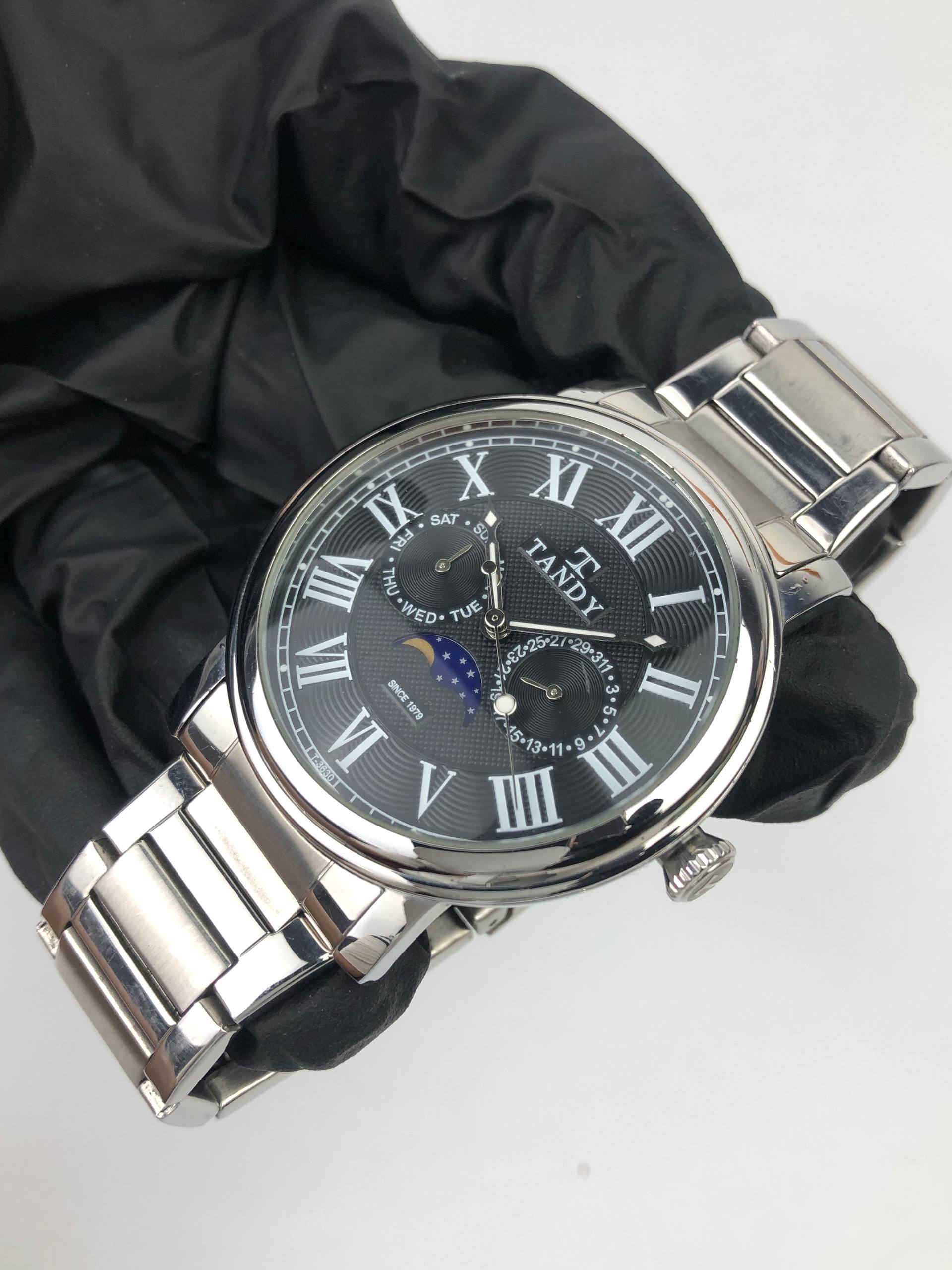 TANDY MULTIFUNCTION MOONPHASE BLACK DIAL QUARTZ - Gambar 3