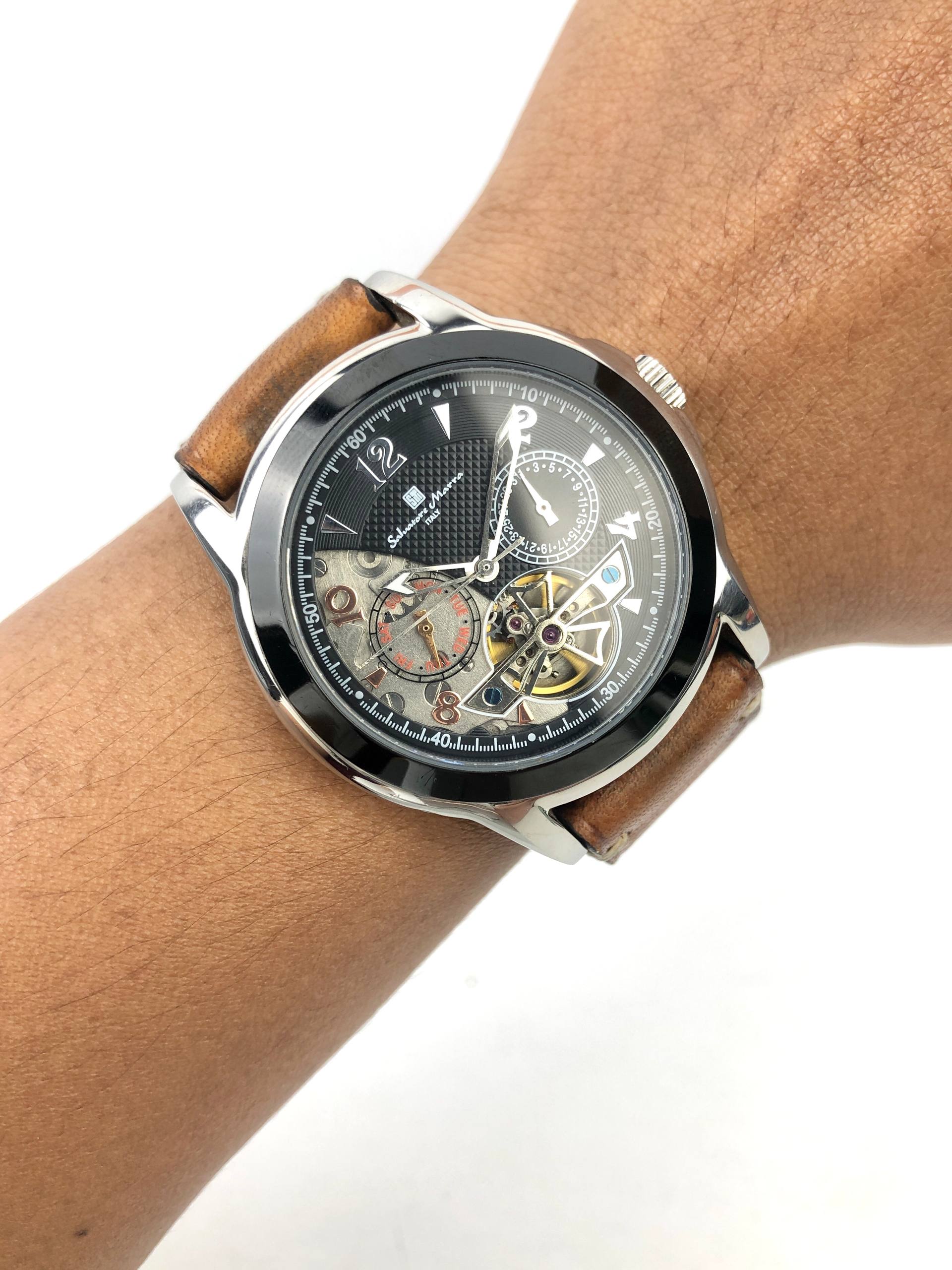 SALVATORE MARRA ITALY AUTOMATIC OPEN HEART BLACK DIAL