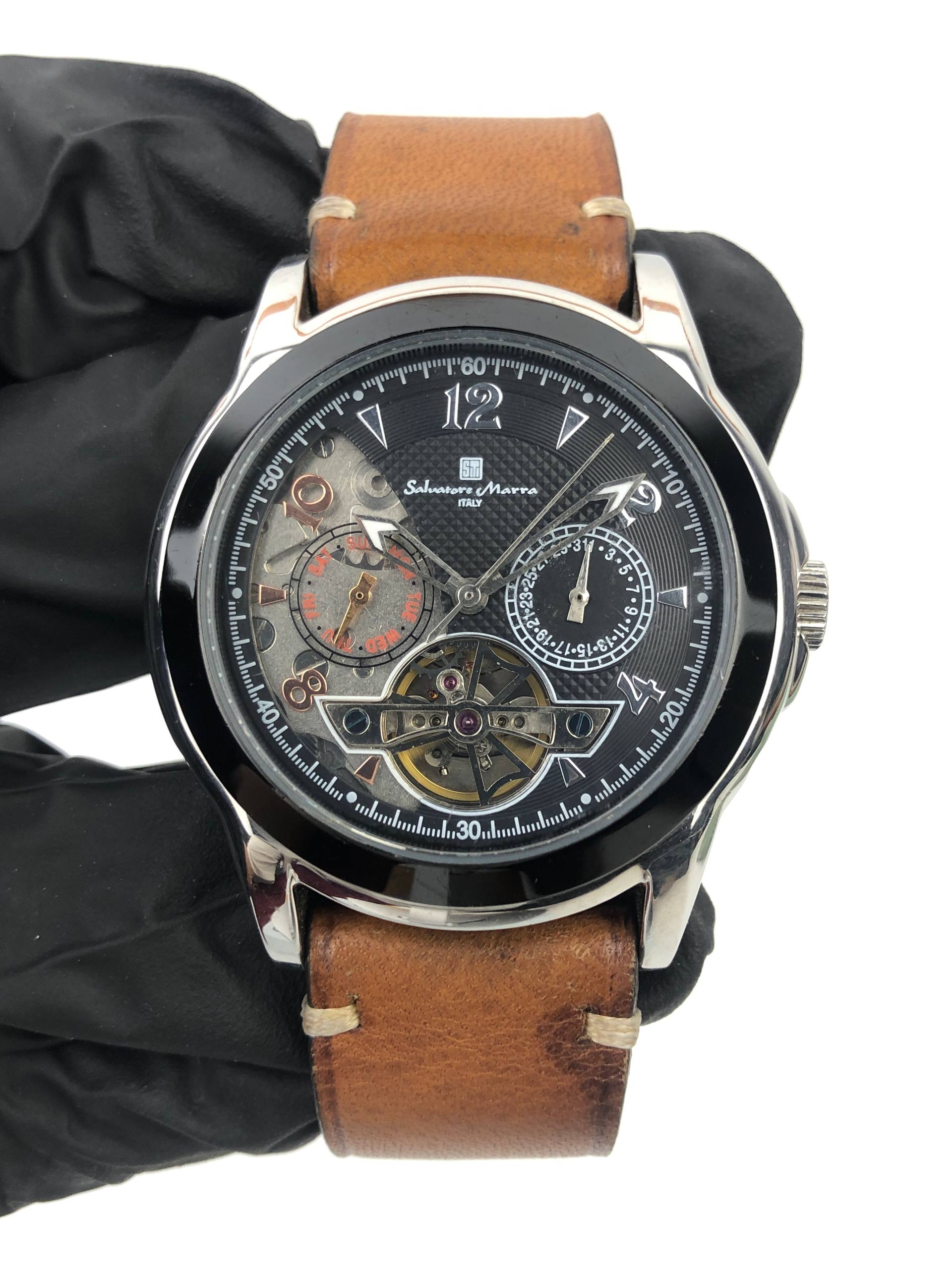 SALVATORE MARRA ITALY AUTOMATIC OPEN HEART BLACK DIAL - Gambar 2