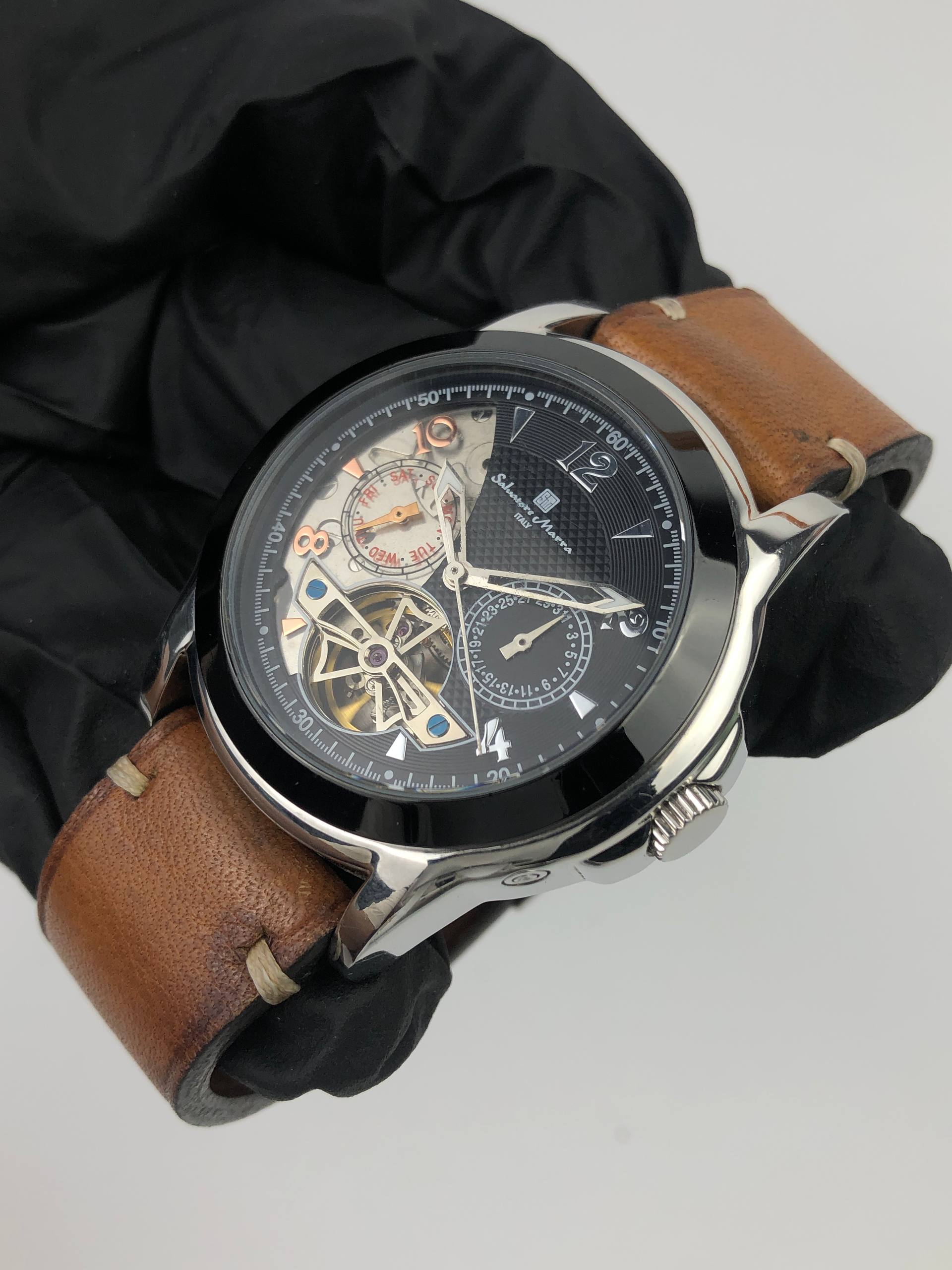 SALVATORE MARRA ITALY AUTOMATIC OPEN HEART BLACK DIAL - Gambar 3