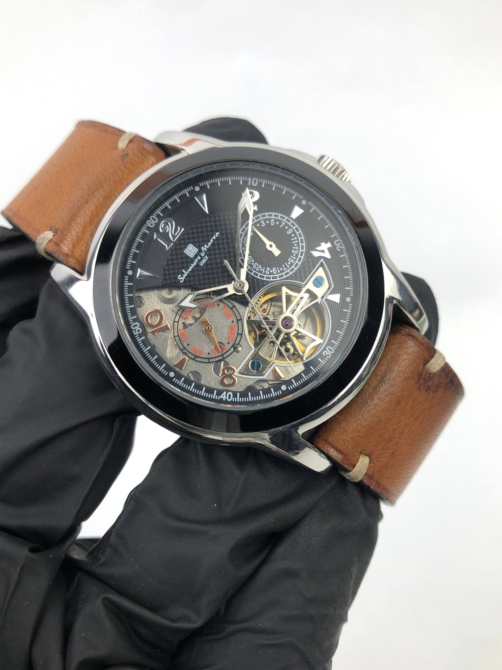SALVATORE MARRA ITALY AUTOMATIC OPEN HEART BLACK DIAL - Gambar 4
