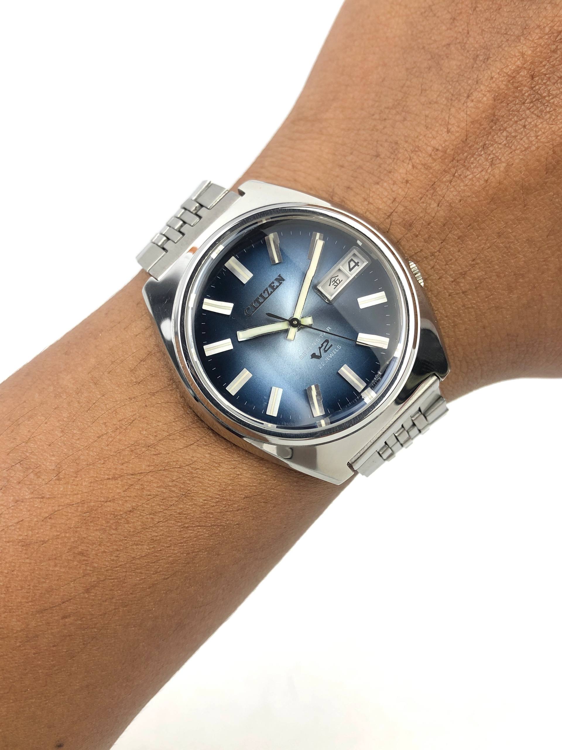 CITIZEN SEVEN STAR V2 CAL 7700 AUTOMATIC DAY-DATE BLUE SUNBURST DIAL