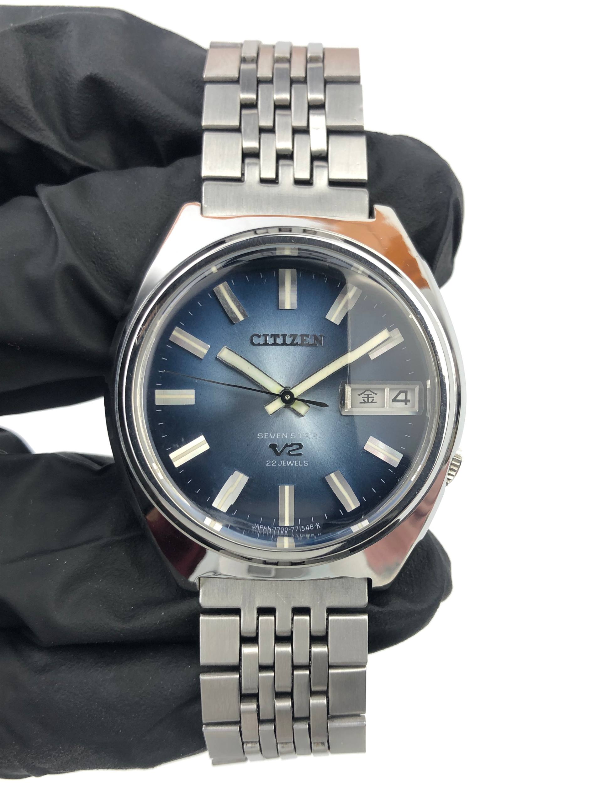 CITIZEN SEVEN STAR V2 CAL 7700 AUTOMATIC DAY-DATE BLUE SUNBURST DIAL - Gambar 2