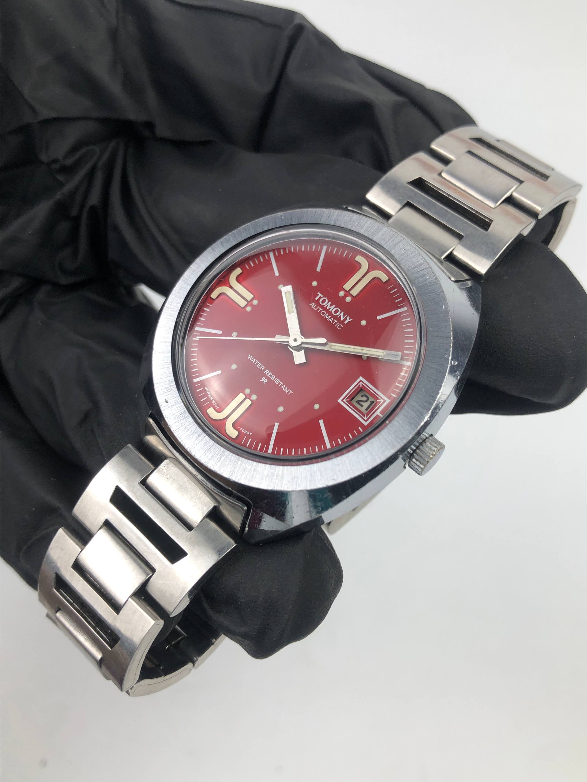 TOMONY AUTOMATIC 5005A RARE RED DIAL VINTAGE JAPAN - Gambar 4
