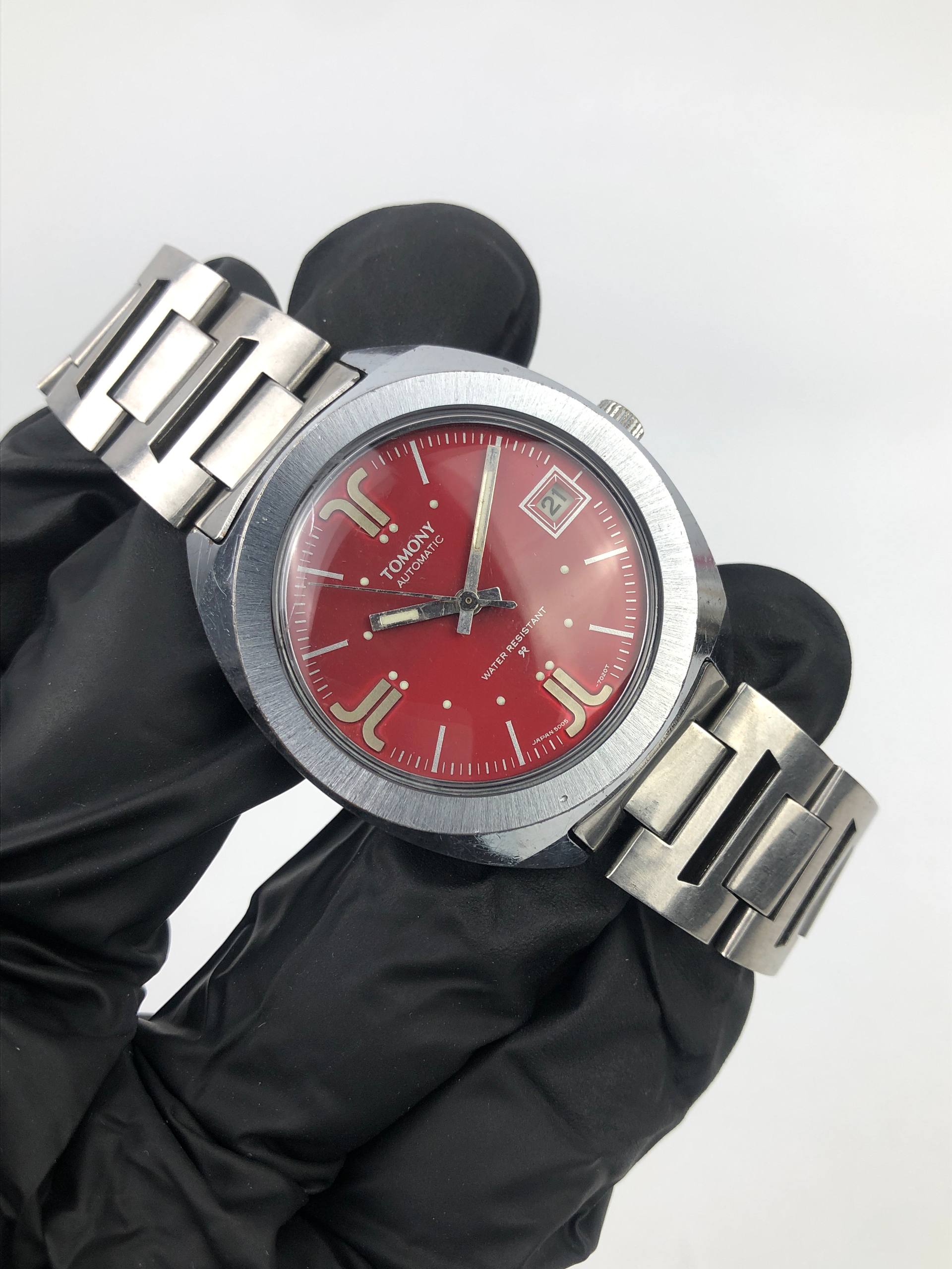 TOMONY AUTOMATIC 5005A RARE RED DIAL VINTAGE JAPAN - Gambar 3