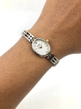 CITIZEN QUARTZ LADIES OVAL CUT-OUT LINK BRACELET ORIGINAL TWO TONE