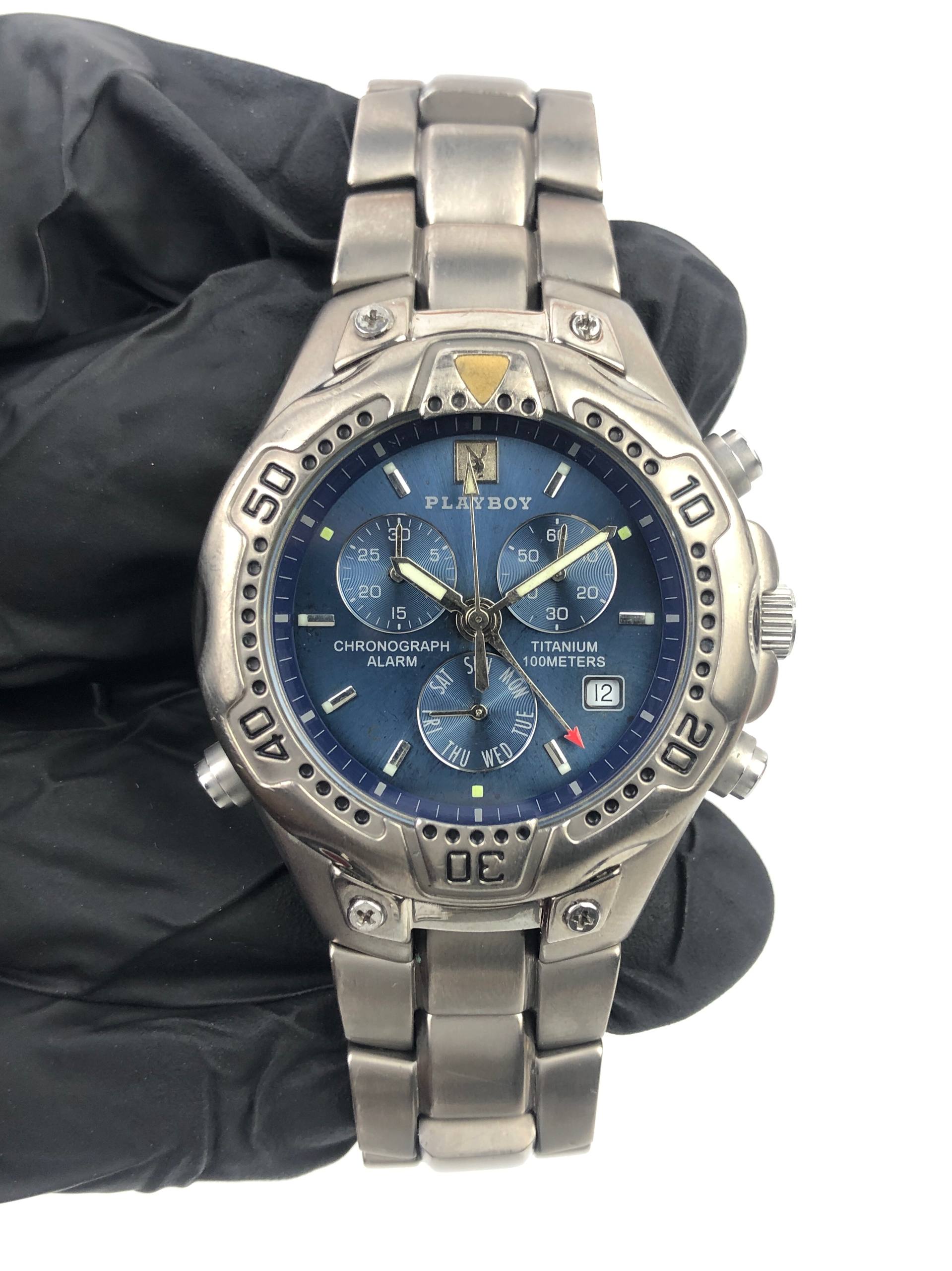 PLAYBOY TITANIUM ROUND BRACELET BLUE SUNBURST DIAL - Gambar 2