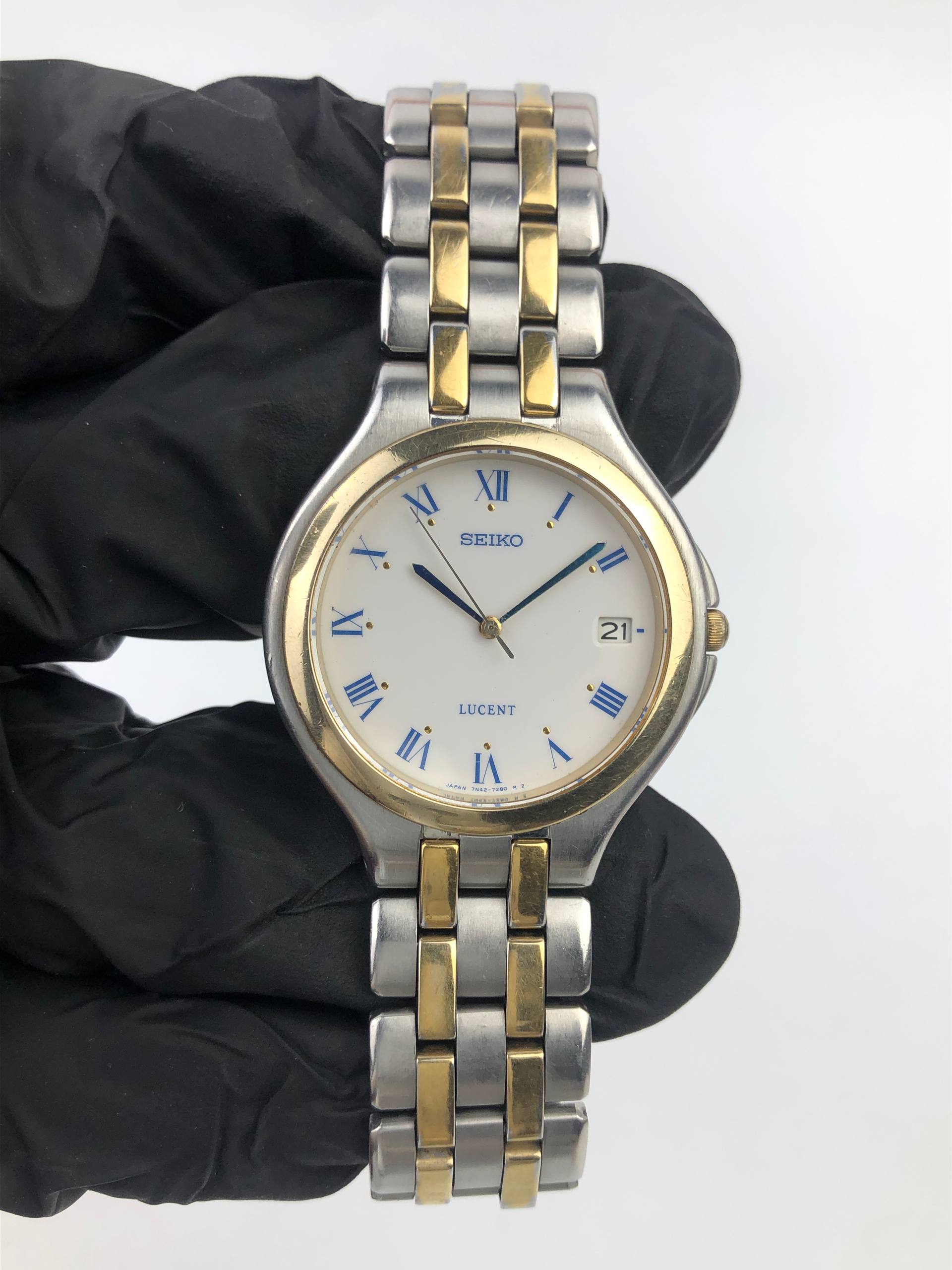 SEIKO LUCENT CAL 7N42 TWO TONE ROMAN DIAL DATE QUARTZ - Gambar 2