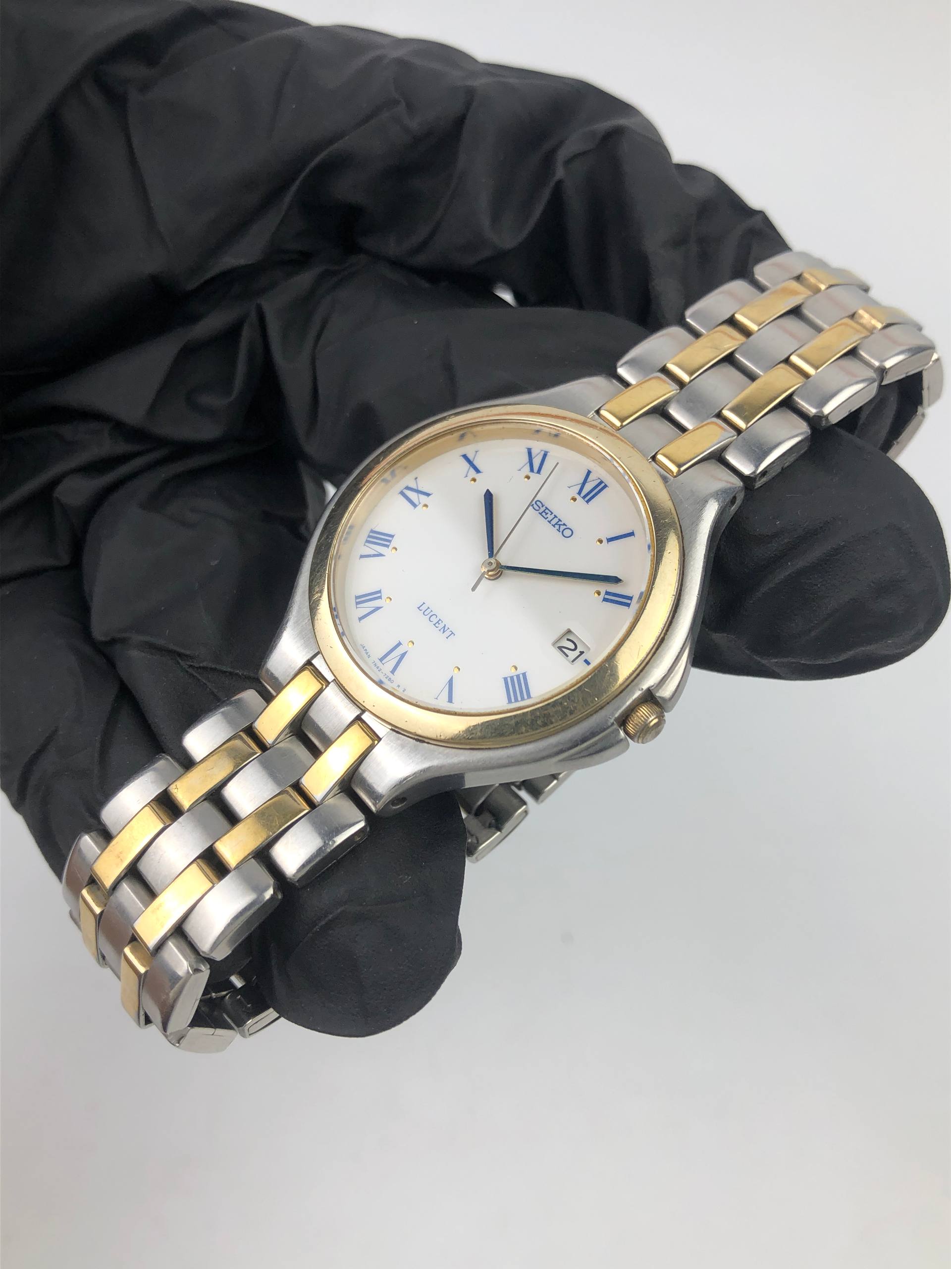 SEIKO LUCENT CAL 7N42 TWO TONE ROMAN DIAL DATE QUARTZ - Gambar 3
