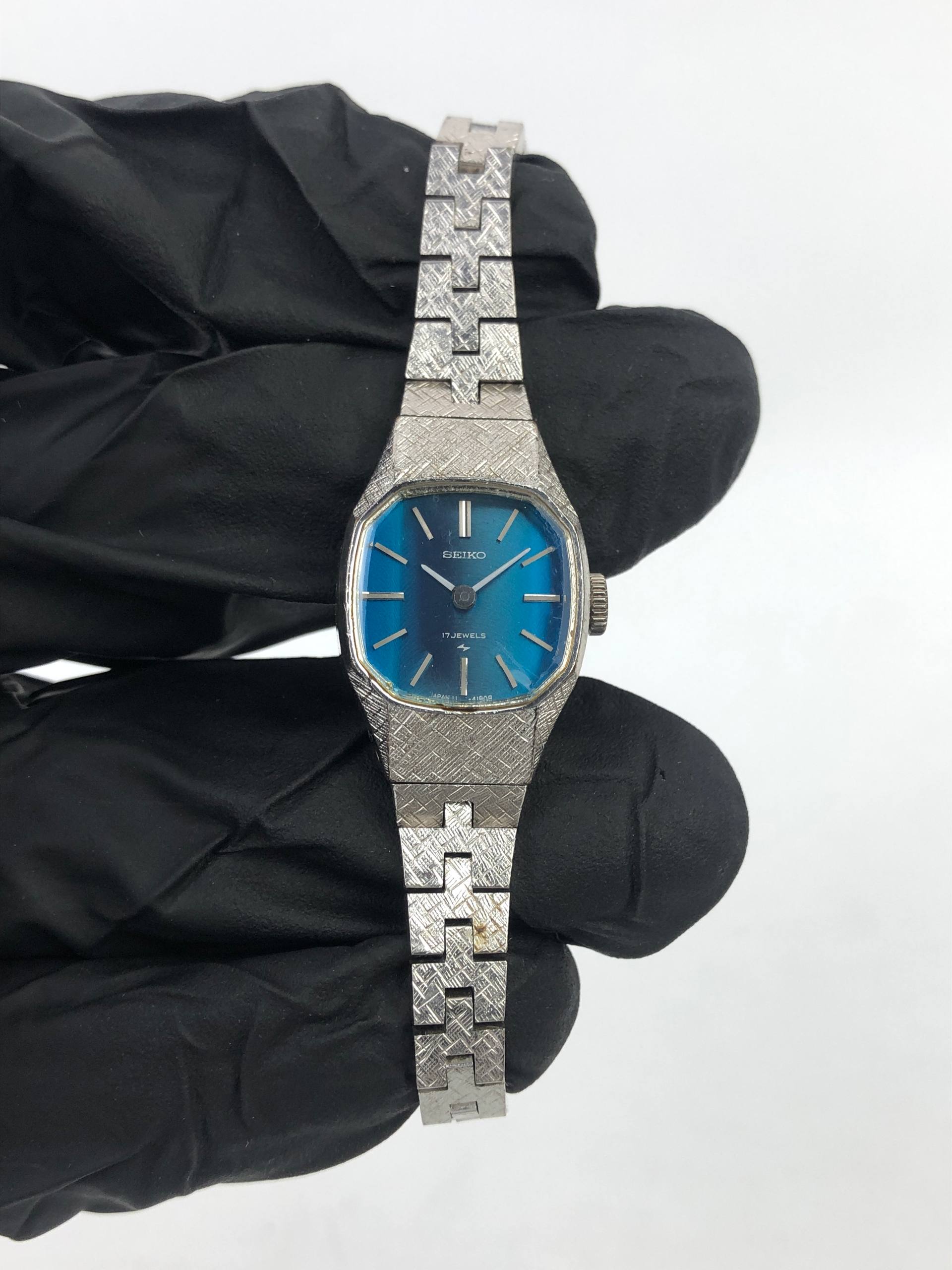 SEIKO LADIES PALADIUM CAL 11 BLUE SUNBURST DIAL LADIES MECHANICAL VINTAGE - Gambar 2