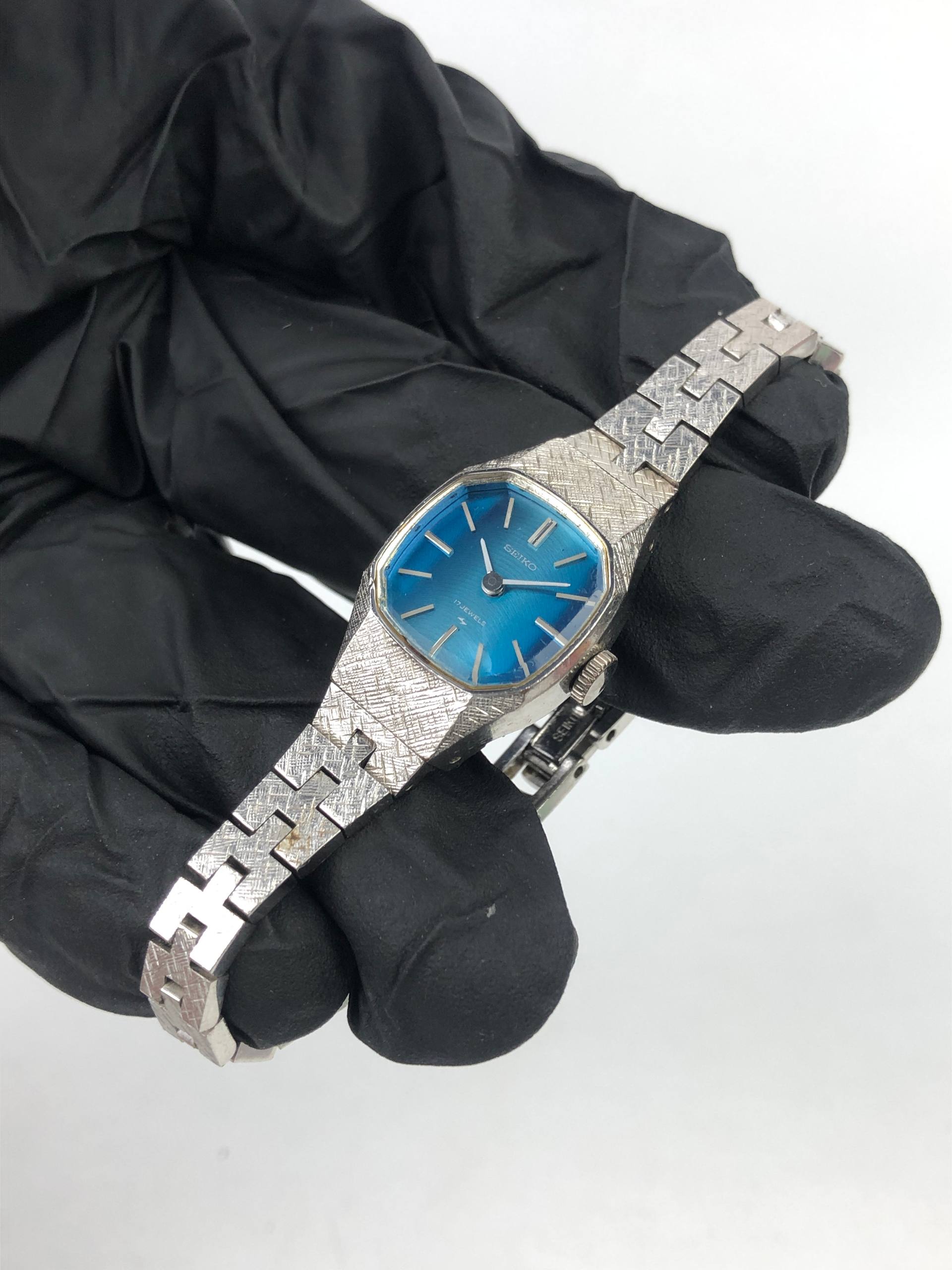 SEIKO LADIES PALADIUM CAL 11 BLUE SUNBURST DIAL LADIES MECHANICAL VINTAGE - Gambar 3