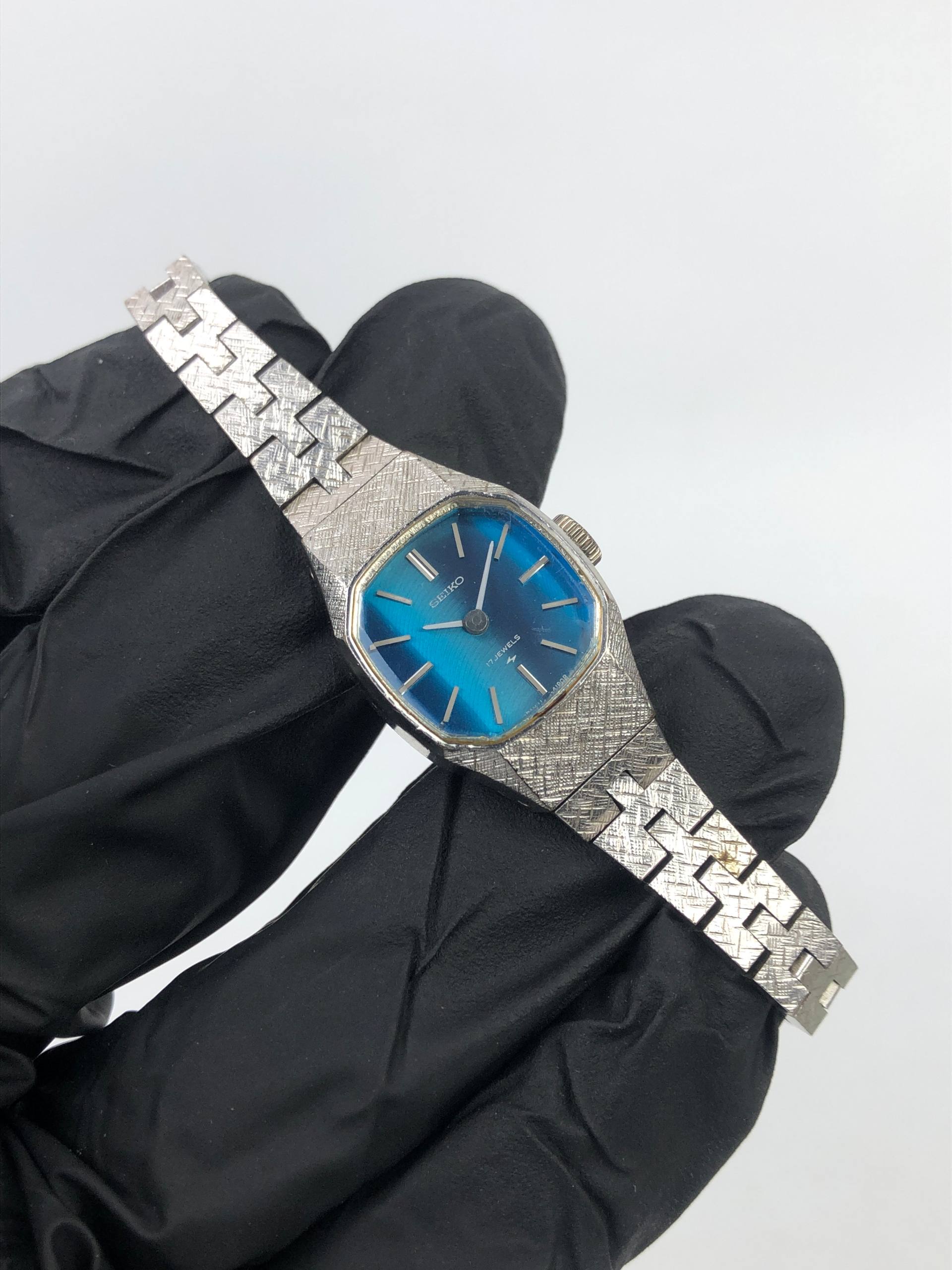 SEIKO LADIES PALADIUM CAL 11 BLUE SUNBURST DIAL LADIES MECHANICAL VINTAGE - Gambar 4