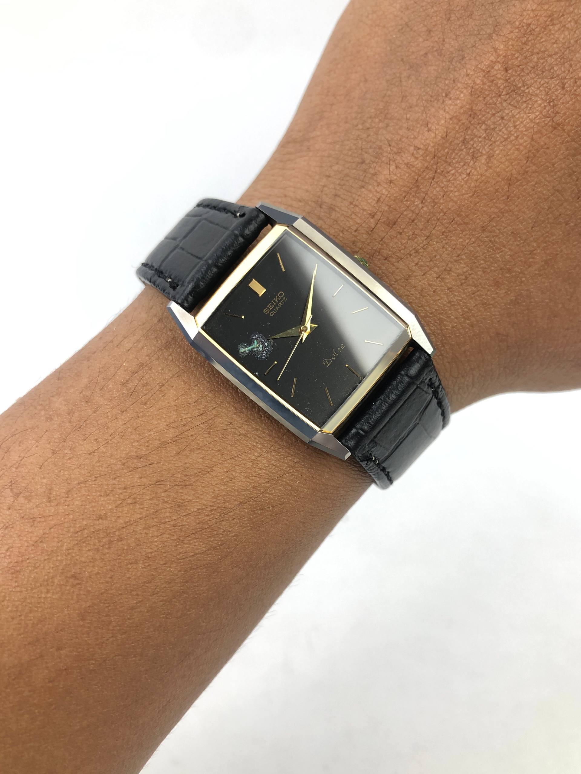 SEIKO DOLCE CAL 7321 TUNGSTEN CASE BLACK DIAL TANK QUARTZ DRESS WATCH