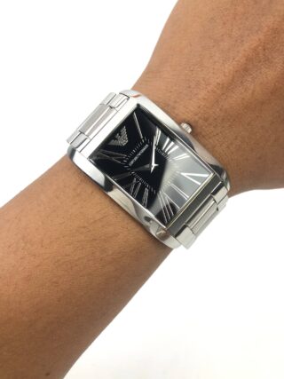 EMPORIO ARMANI BLACK ROMAN DIAL TANK DRESS WATCH