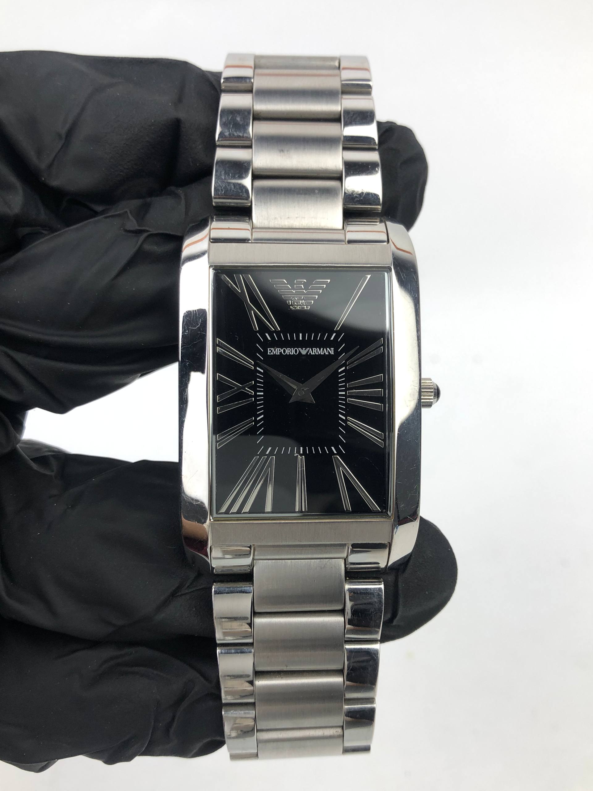 EMPORIO ARMANI BLACK ROMAN DIAL TANK DRESS WATCH - Gambar 2