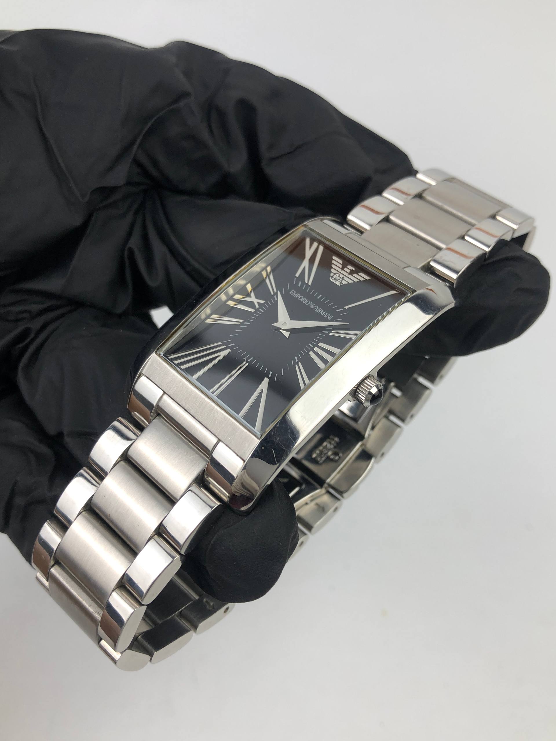 EMPORIO ARMANI BLACK ROMAN DIAL TANK DRESS WATCH - Gambar 3