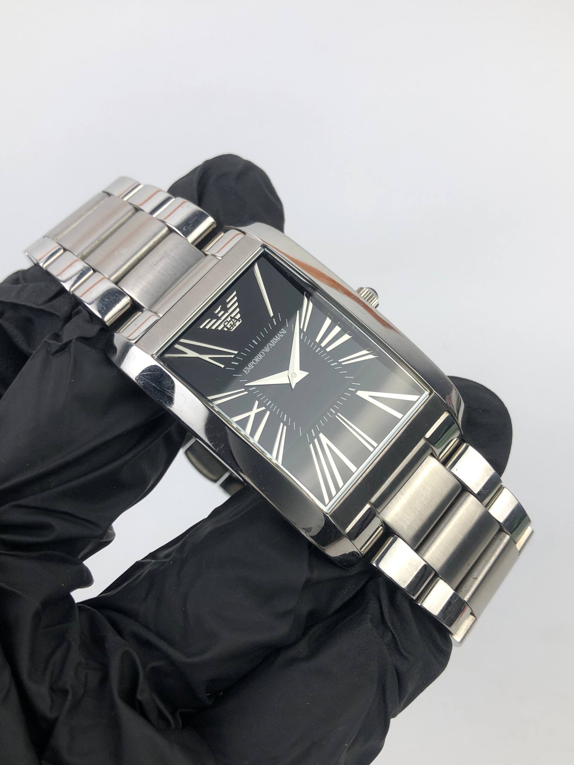 EMPORIO ARMANI BLACK ROMAN DIAL TANK DRESS WATCH - Gambar 4