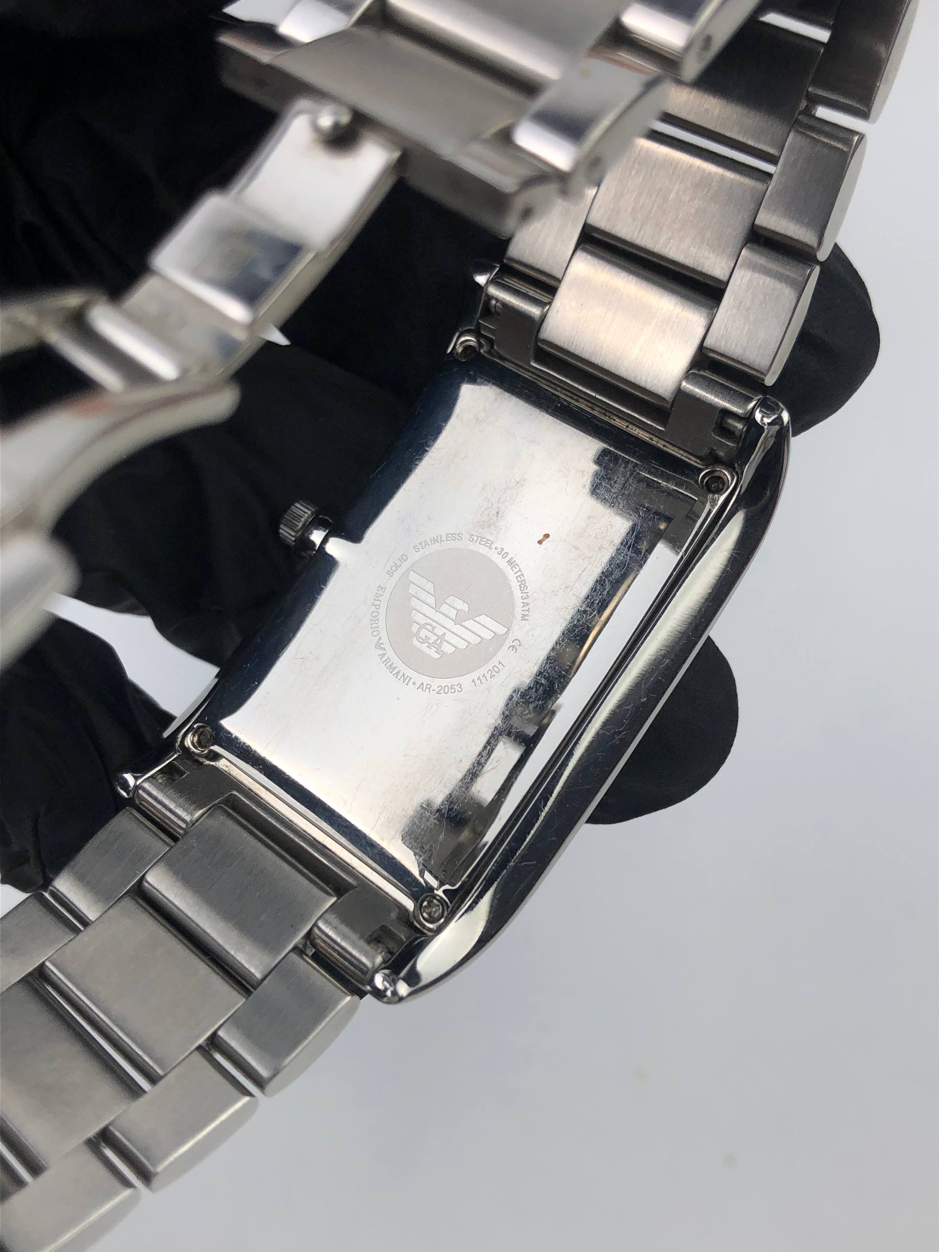 EMPORIO ARMANI BLACK ROMAN DIAL TANK DRESS WATCH - Gambar 7