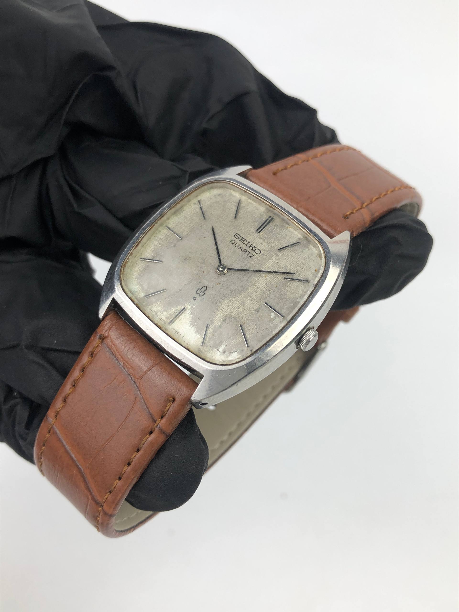 SEIKO QUARTZ CAL 4130VINTAGE TV SCREEN LINEN AGED DIAL JAPAN - Gambar 3