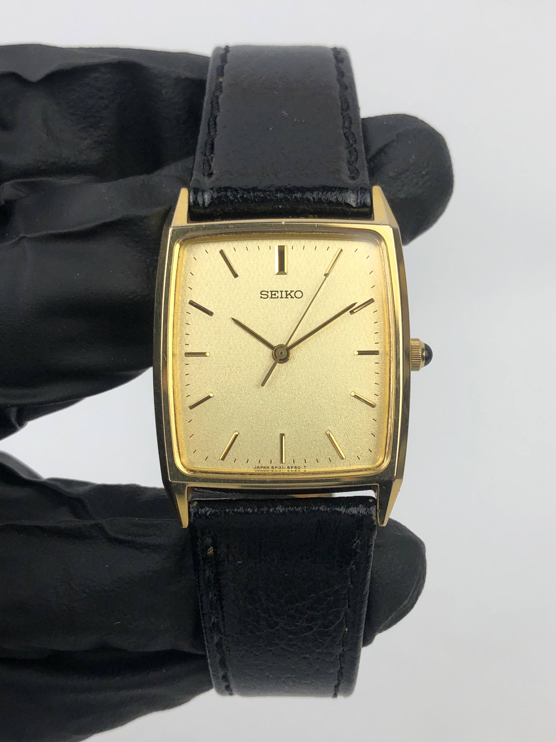 SEIKO CAL 5P31 QUARTZ VINTAGE TANK CHAMPAGNE DIAL - Gambar 2