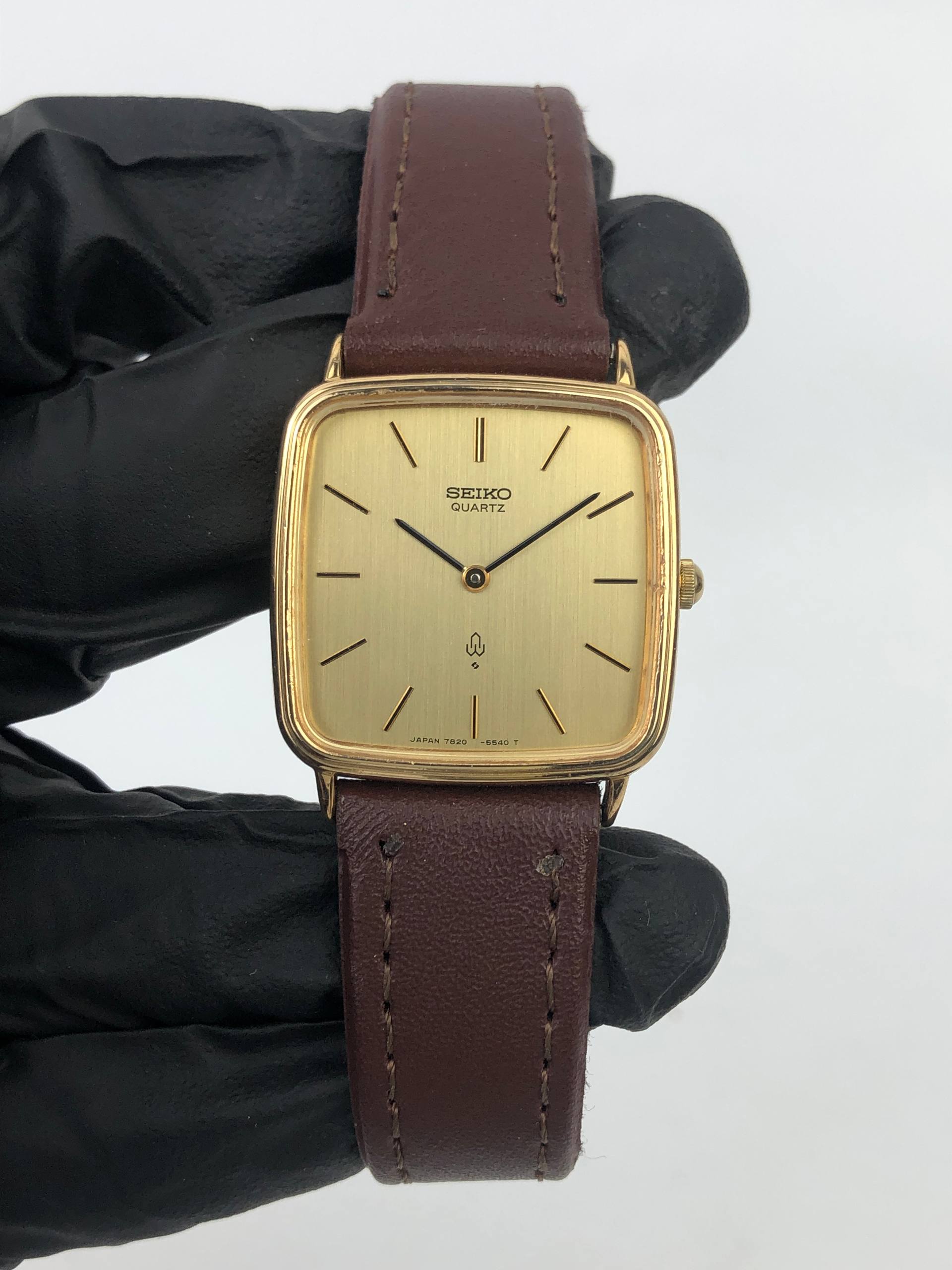 SEIKO CAL.7820 QUARTZ VINTAGE SQUARE GOLD LINEN DIAL JAPAN - Gambar 2
