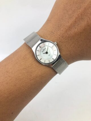 SKAGEN DENMARK LADIES MOTHER OF PEARL DIAL MESH BRACELET WATCH