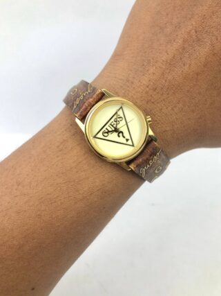 GUESS VINTAGE TRIANGLE LOGO GOLD DIAL LADIES QUARTZ WATCH