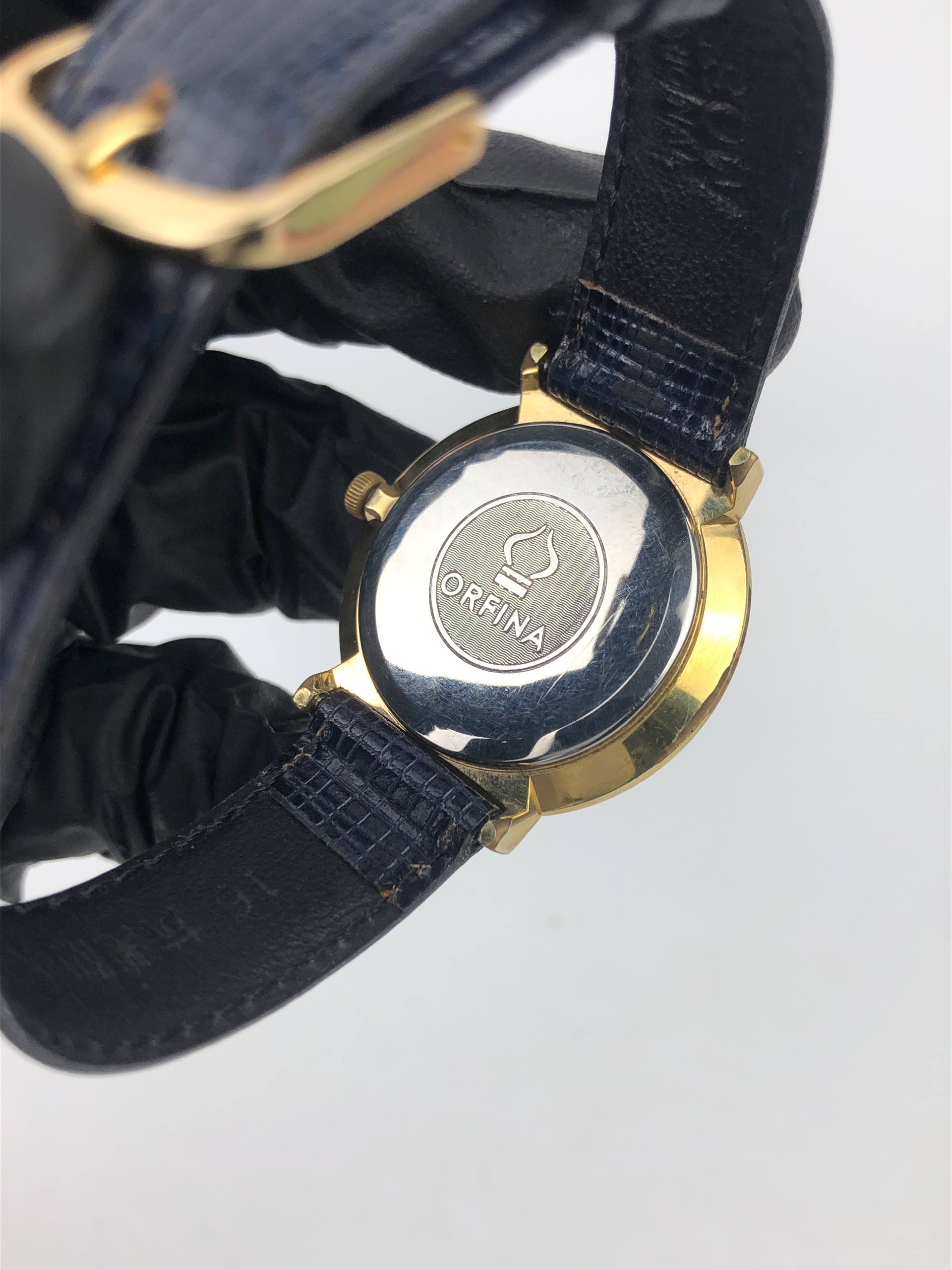 ORFINA SWISS VINTAGE BLUE SUNBURST DIAL GOLD DRESS WATCH - Gambar 7