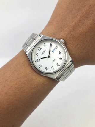 SEIKO SPIRIT JDM WHITE ARABIC DIAL DAY DATE STAINLESS STEEL JAPAN