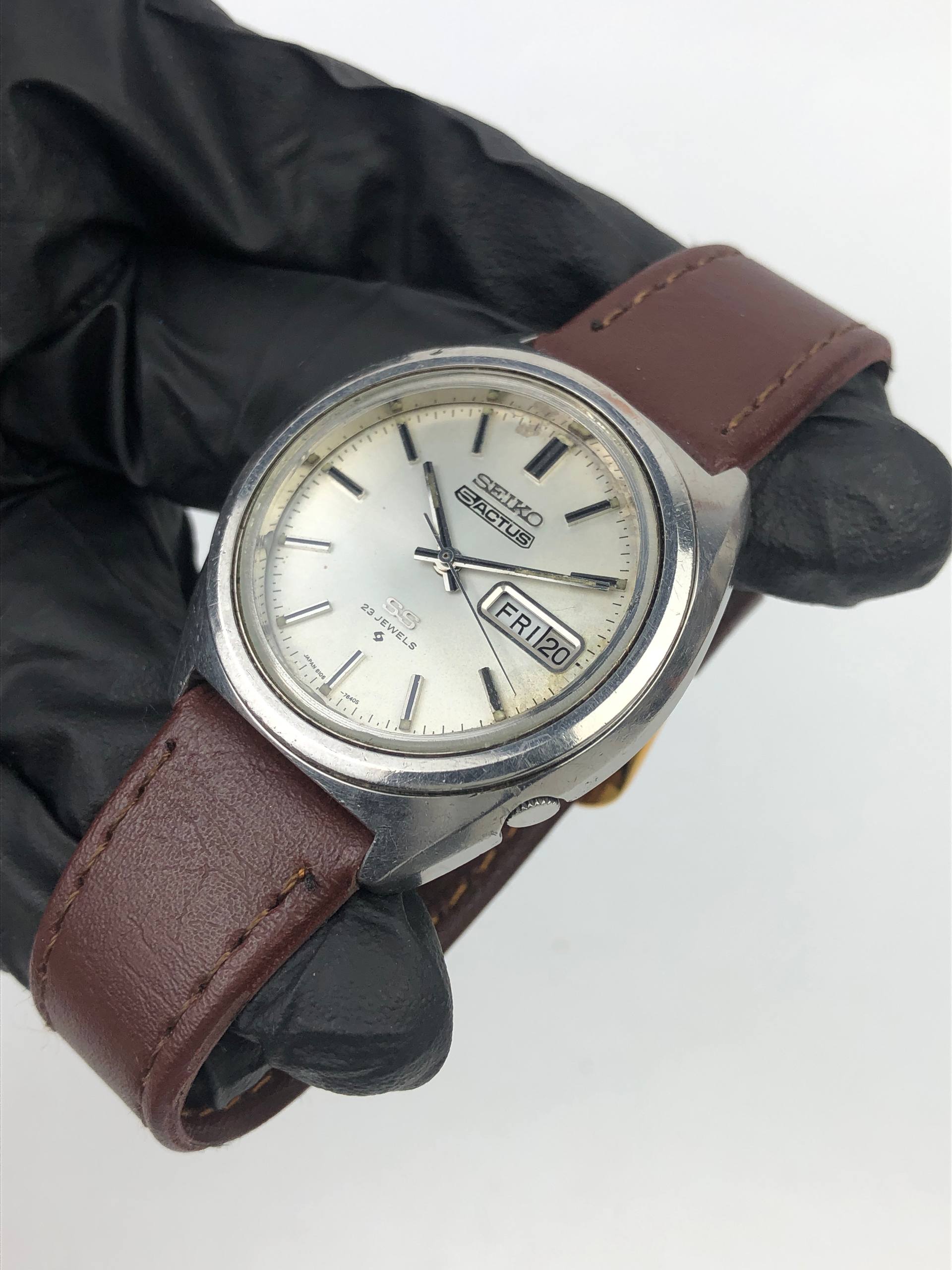 SEIKO 5ACTUS SS 23 JEWELS AUTOMATIC SILVER DIAL DAY DATE JAPAN - Gambar 3